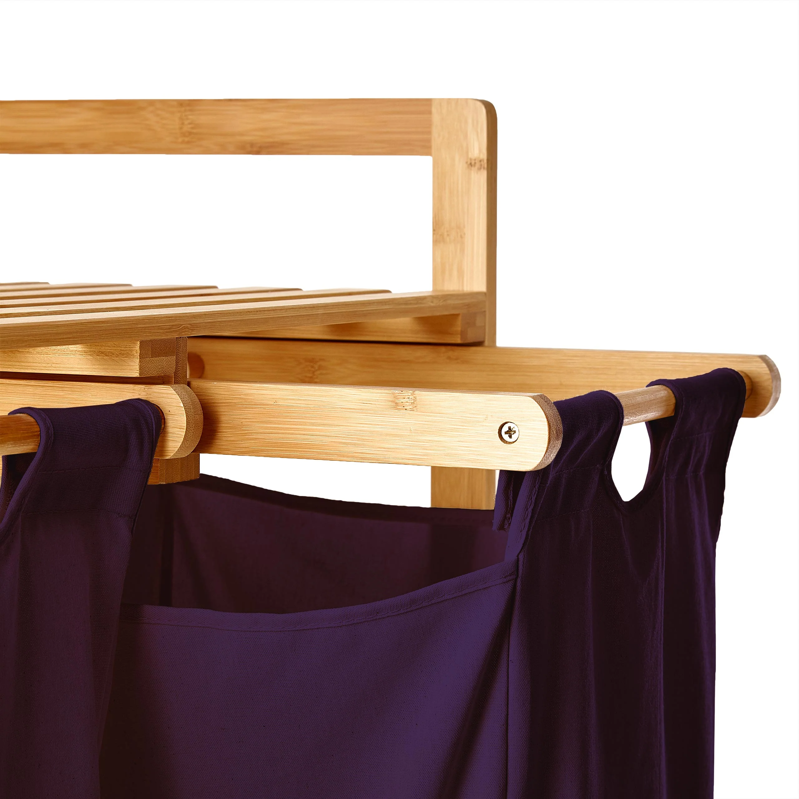 Bambus Wäschekorb mit 2 ausziehbaren Wäschesacken - 73 x 64 x 33 cm - Lila - Image 11