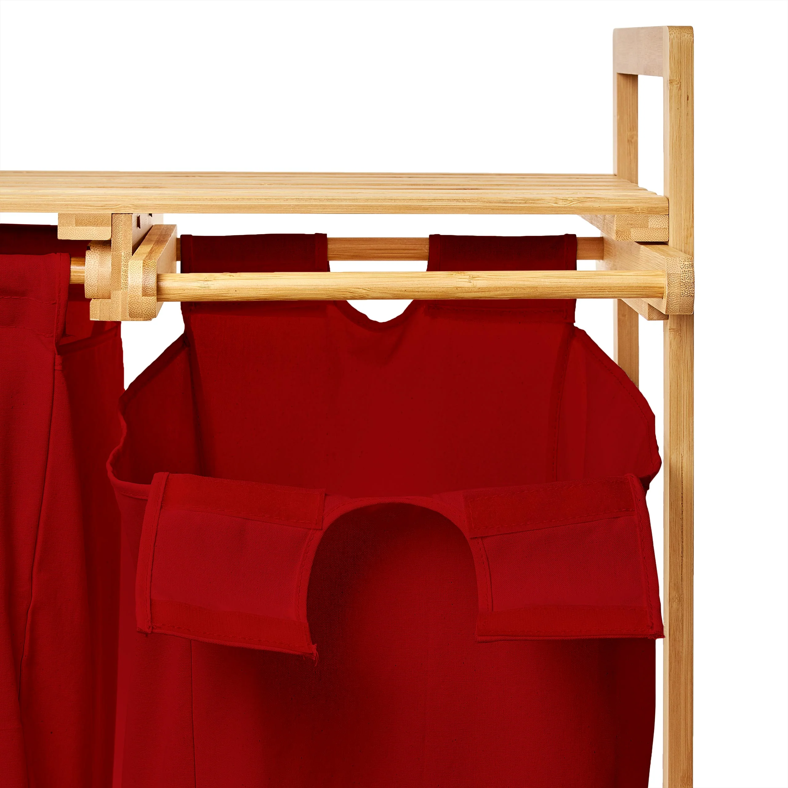 Bambus Wäschekorb mit 2 ausziehbaren Wäschesacken - 73 x 64 x 33 cm - Rot - Image 9