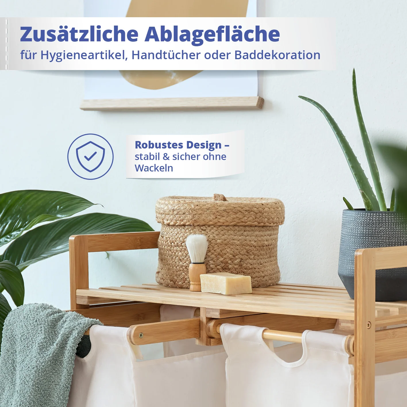 Bambus Wäschekorb mit 2 ausziehbaren Wäschesacken - 73 x 64 x 33 cm - Weiß - Image 6