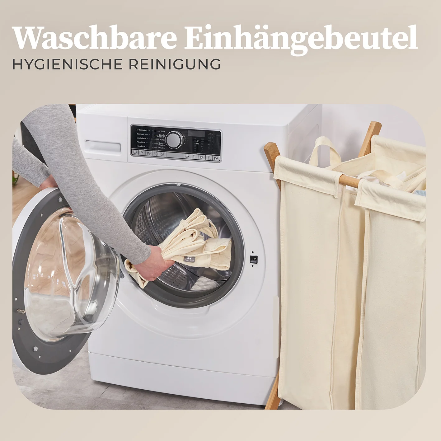 Wäschesammler "Xavier" 150 l - 3 Fächer - Beige - Image 5