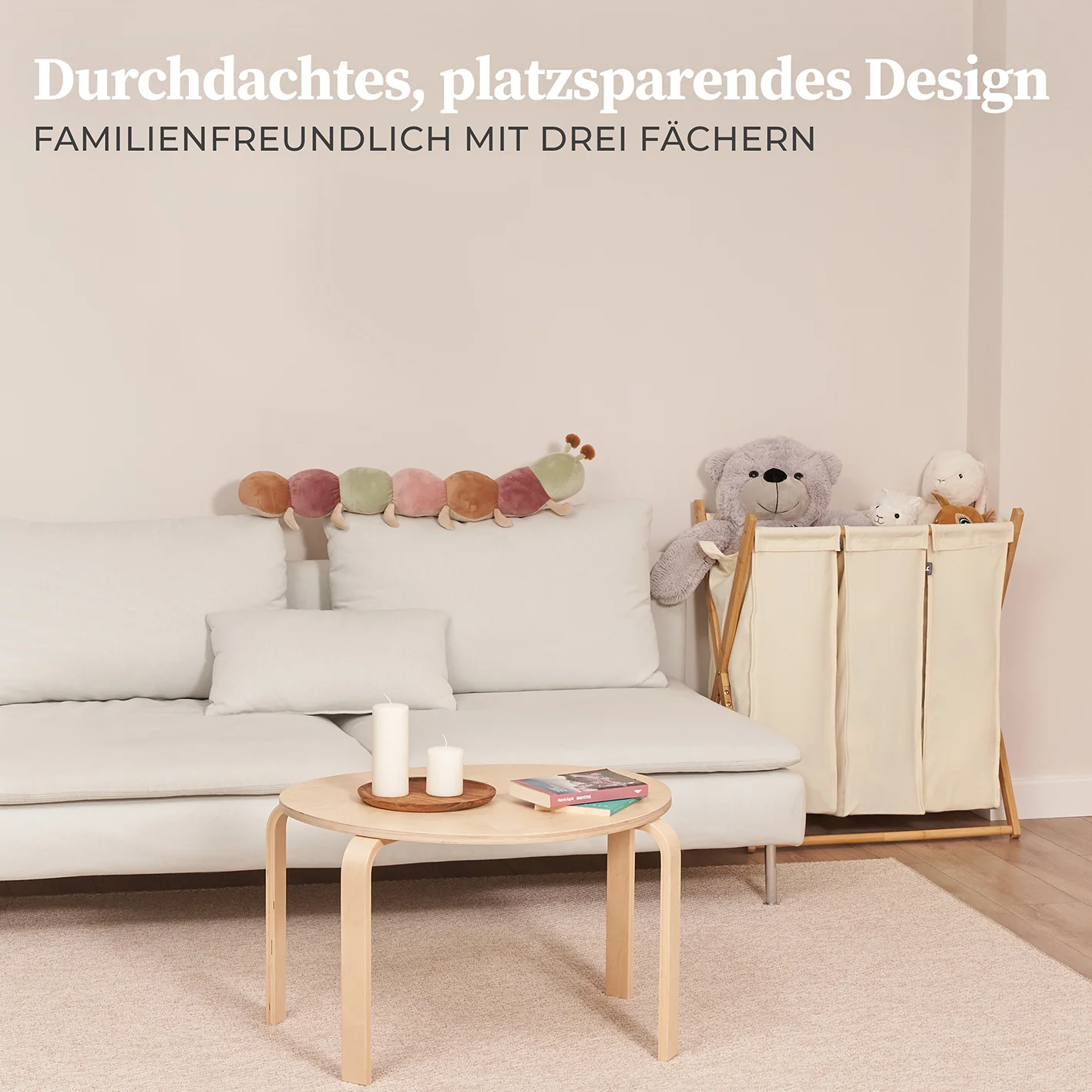 Wäschesammler "Xavier" 150 l - 3 Fächer - Beige - Image 8