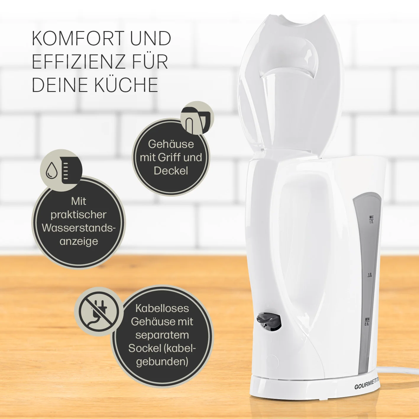 Wasserkocher mit Kalkfilter - 1,7l - weiß/grau - Image 2