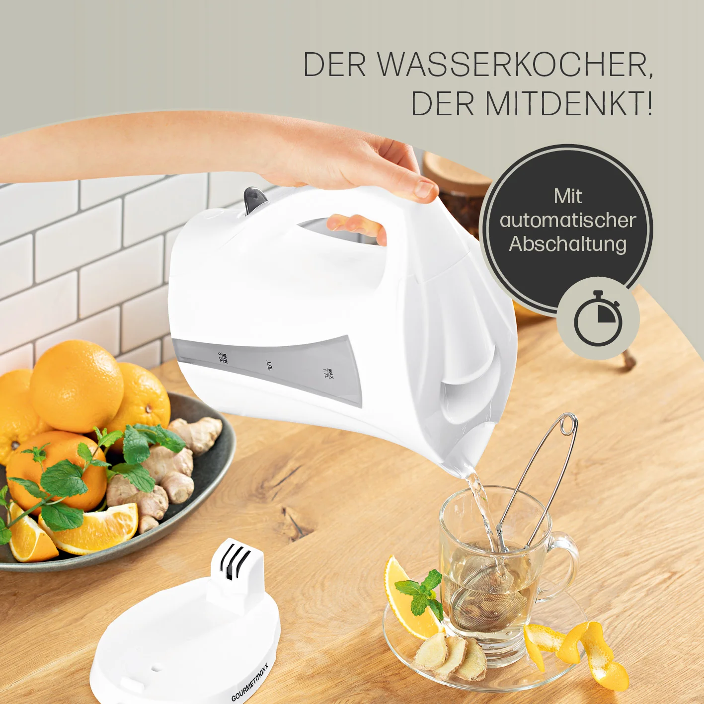 Wasserkocher mit Kalkfilter - 1,7l - weiß/grau - Image 3