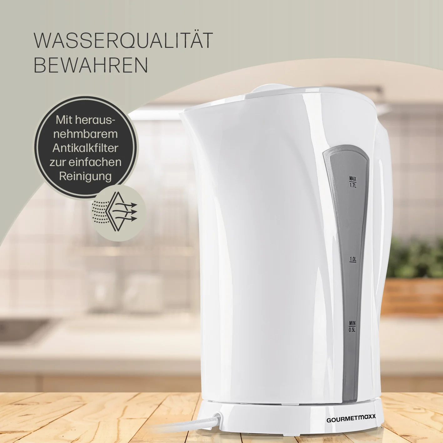 Wasserkocher mit Kalkfilter - 1,7l - weiß/grau - Image 4