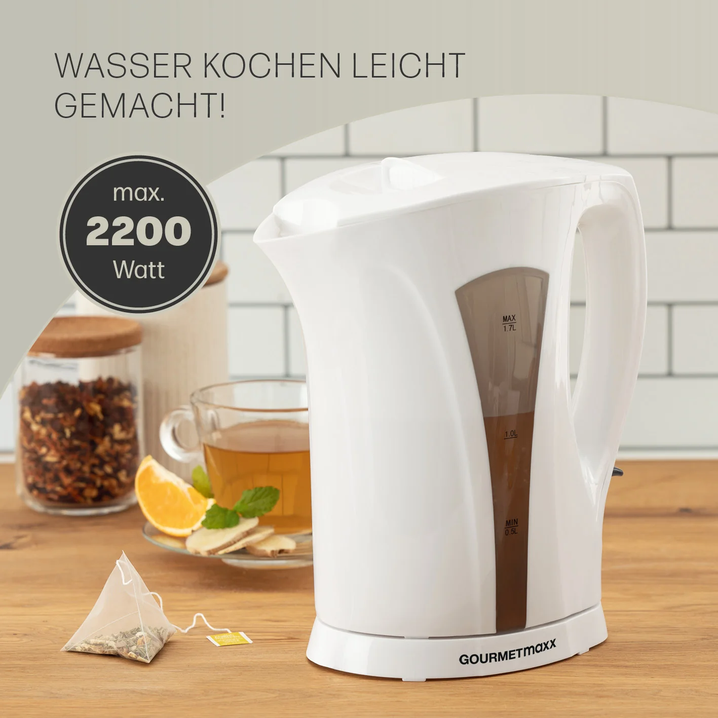 Wasserkocher mit Kalkfilter - 1,7l - weiß/grau - Image 5
