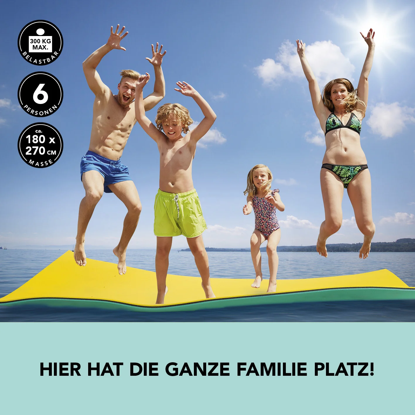 Wassermatte XXL - 270 x 180cm - Belastbar bis 300 kg - gelb/türkis - Image 2
