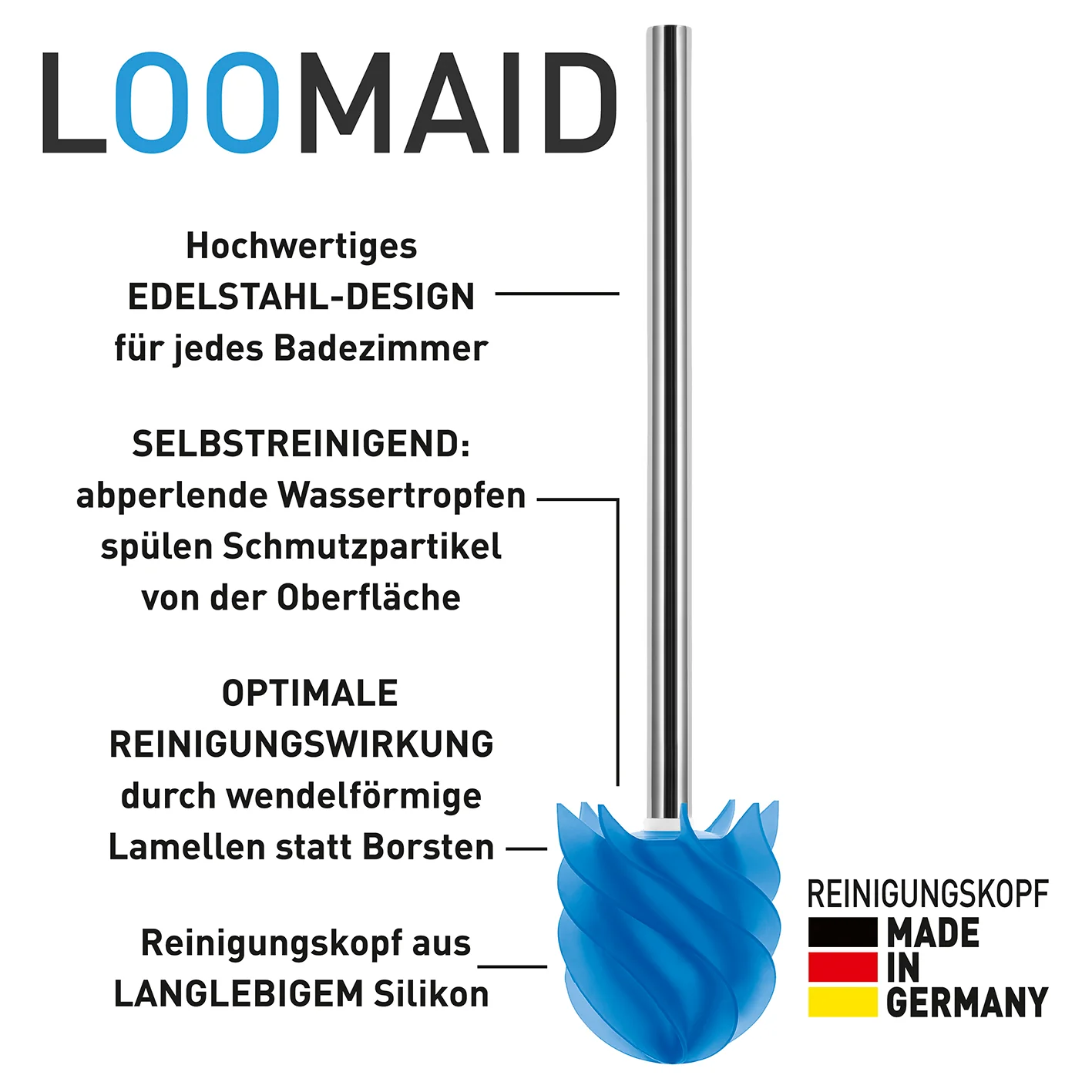 WC-Bürste Silikonkopf Edelstahl/blau mit Bürstenhalter - Image 3