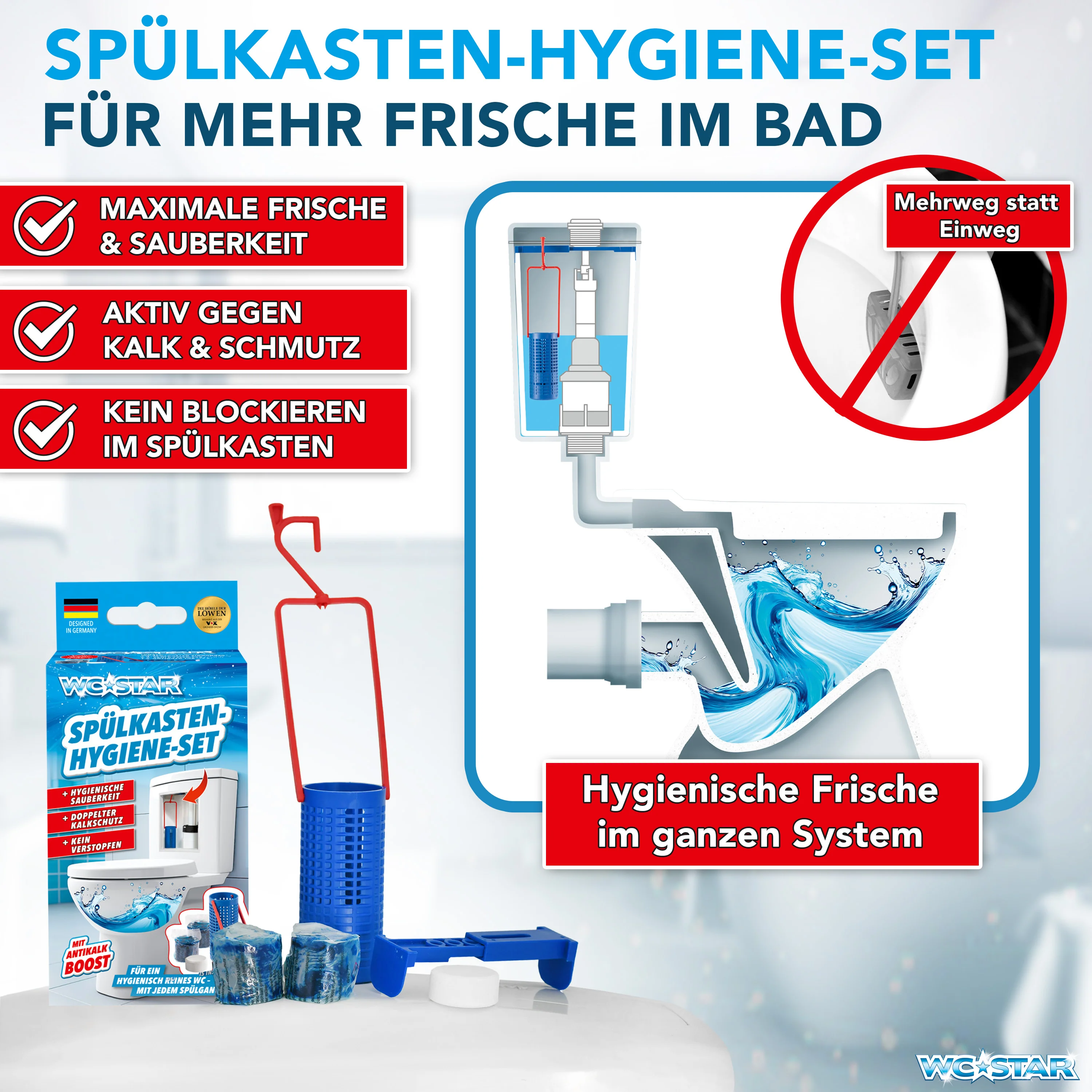 WC-Star Spülkasten-Hygiene-Set (1x Spülkasten-Einhänger + 2x Spülkasten-Tab + 1x Antikalk-Tab) - Image 2