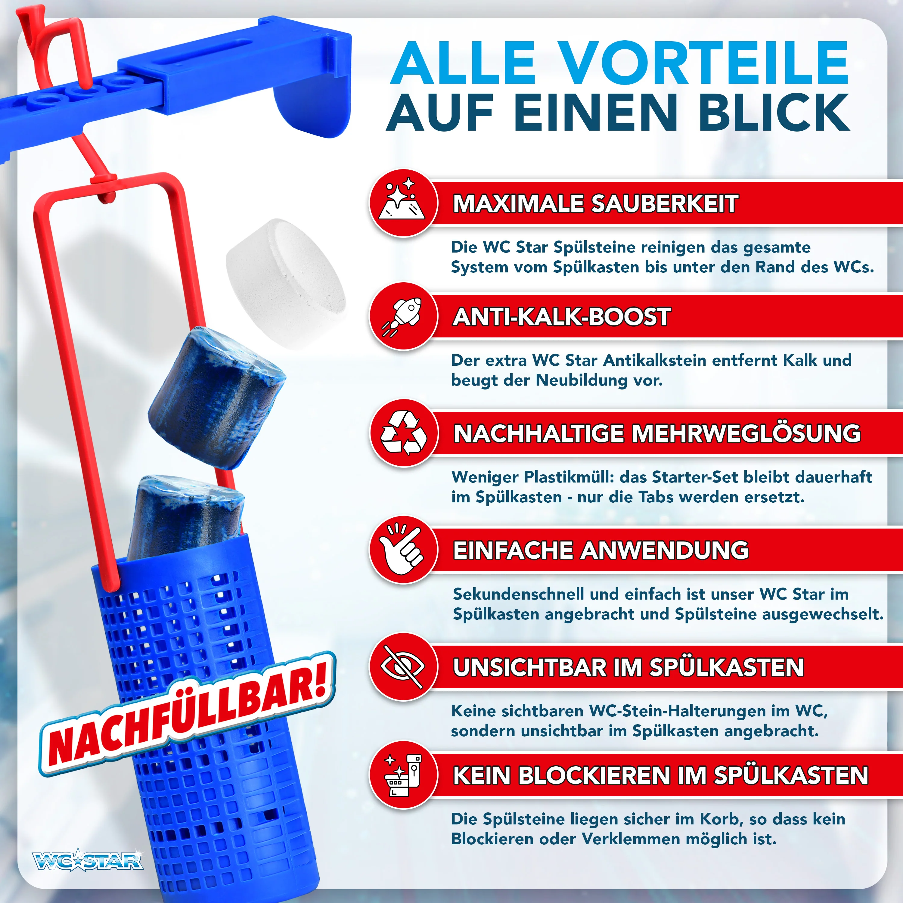 WC-Star Spülkasten-Hygiene-Set (1x Spülkasten-Einhänger + 2x Spülkasten-Tab + 1x Antikalk-Tab) - Image 5