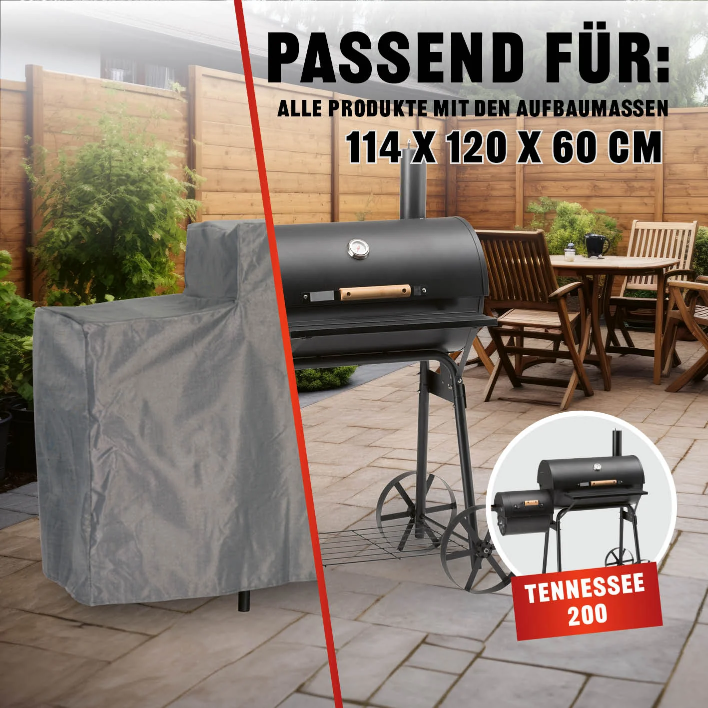 Wetterschutzhaube Premium - 130 x 60 x 120 cm - grau - Image 7