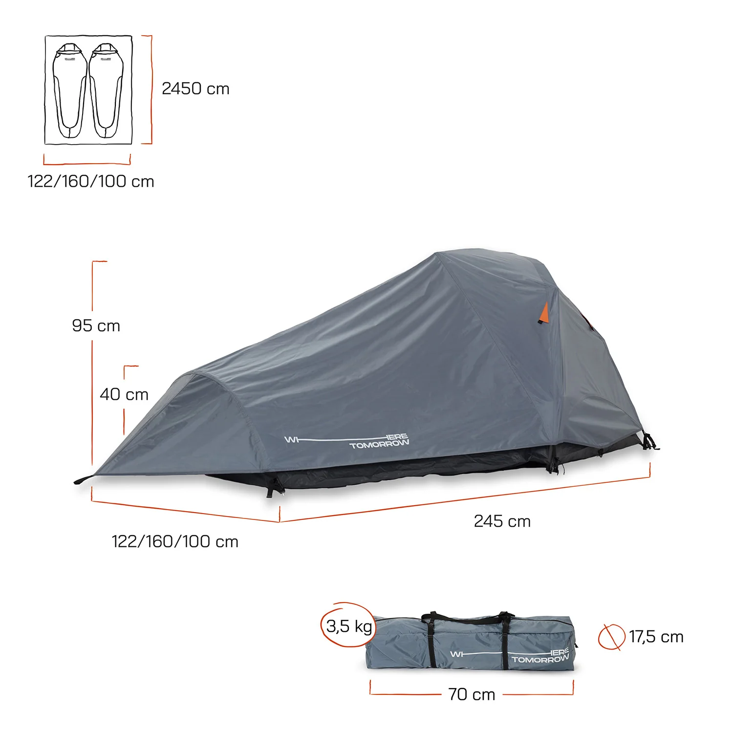 2-Personen-Kompakt-Zelt - Pop Up Wurfzelt Trekkingzelt - 245x160x95 cm - Grau - Image 4