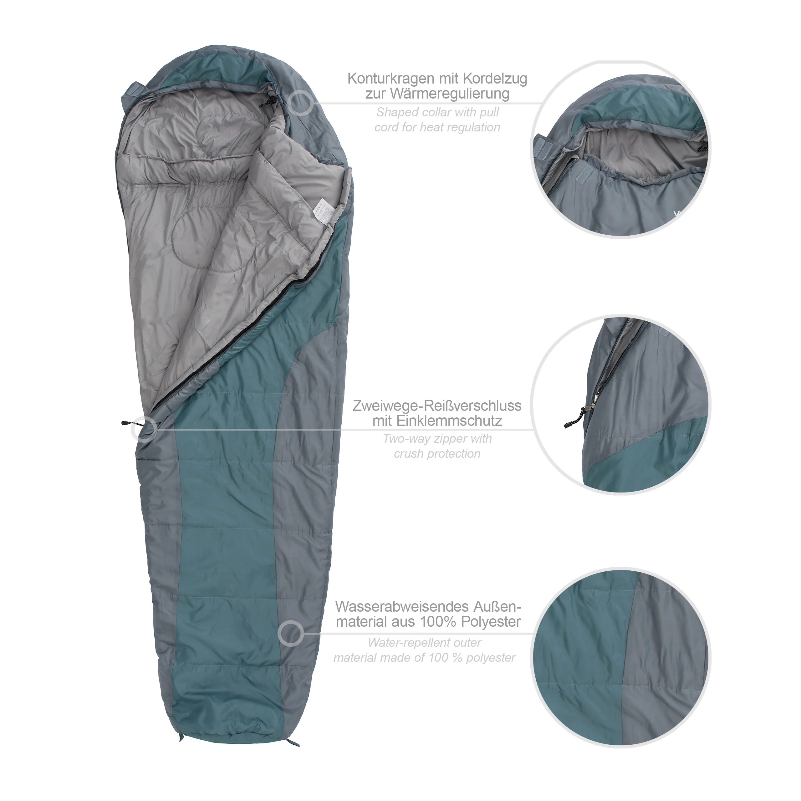 Camping Schlafsack Classic - Mumienschlafsack mit Tasche - 230 x 80 x 55 cm - Goblinblau - Image 2