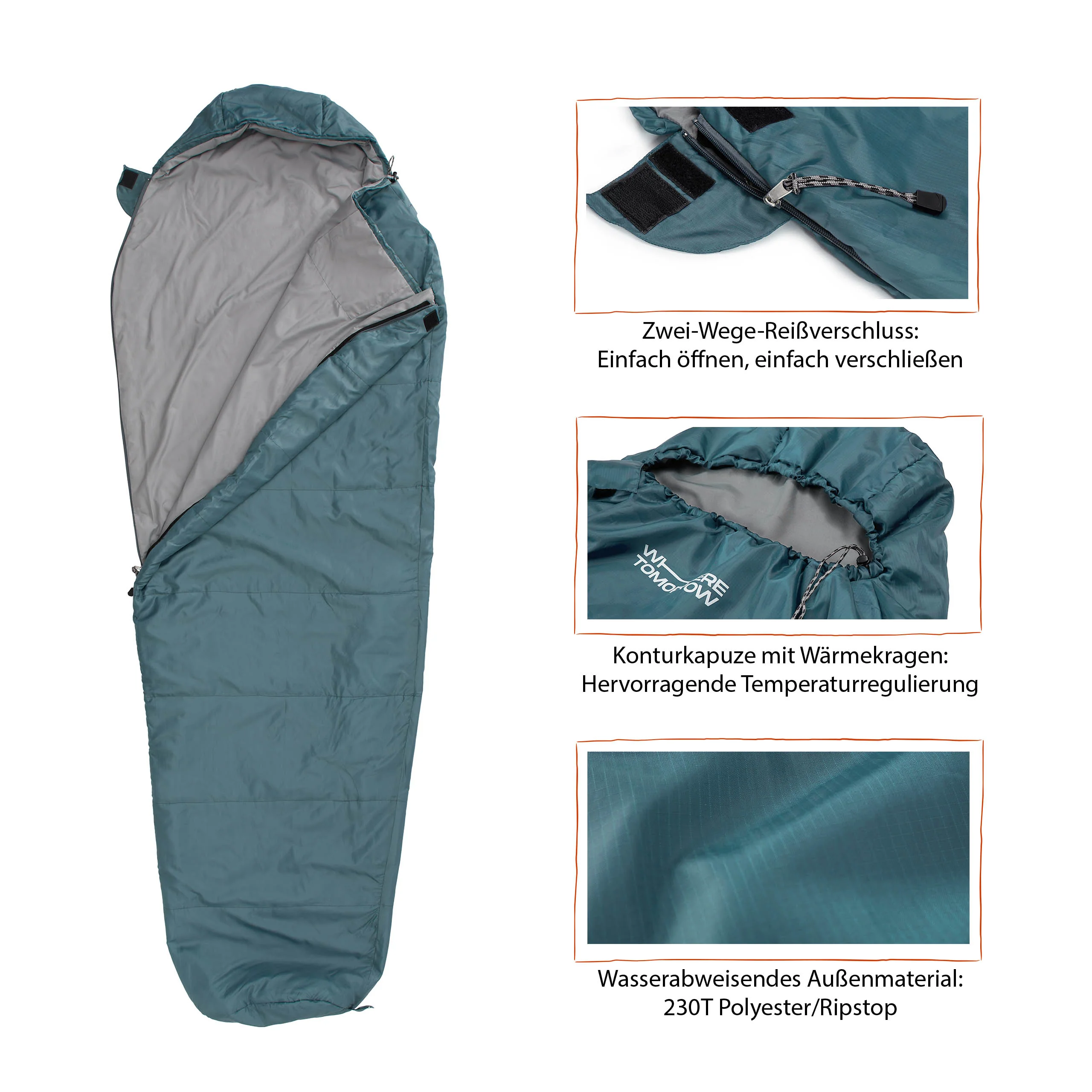 Camping Schlafsack Small & Light - Mumienschlafsack mit Tasche - 220 x 80 x 50 cm - Goblinblau - Image 5