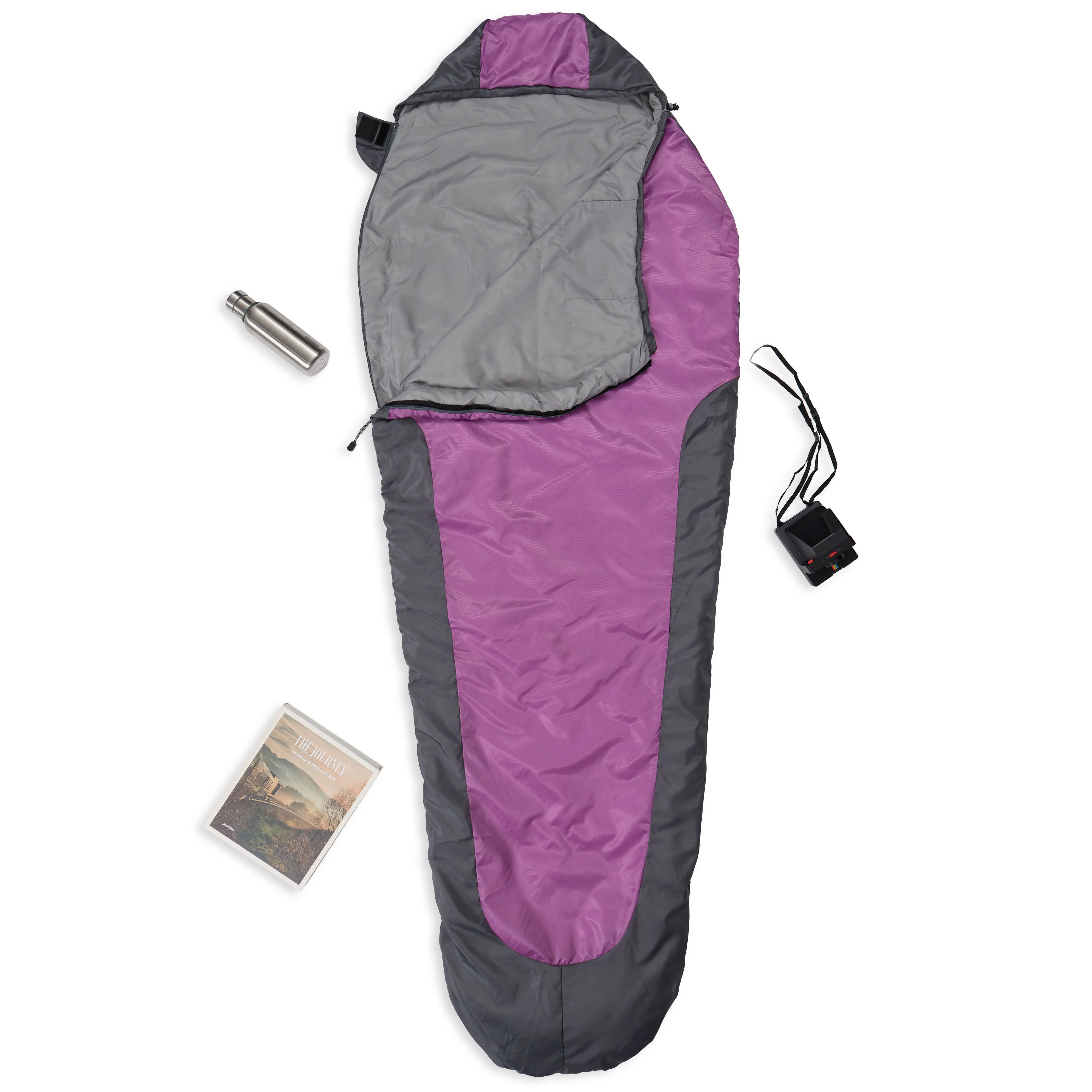 Camping Schlafsack Small & Light - Mumienschlafsack mit Tasche - 220 x 80 x 50 cm - Grau-Lila - Image 5