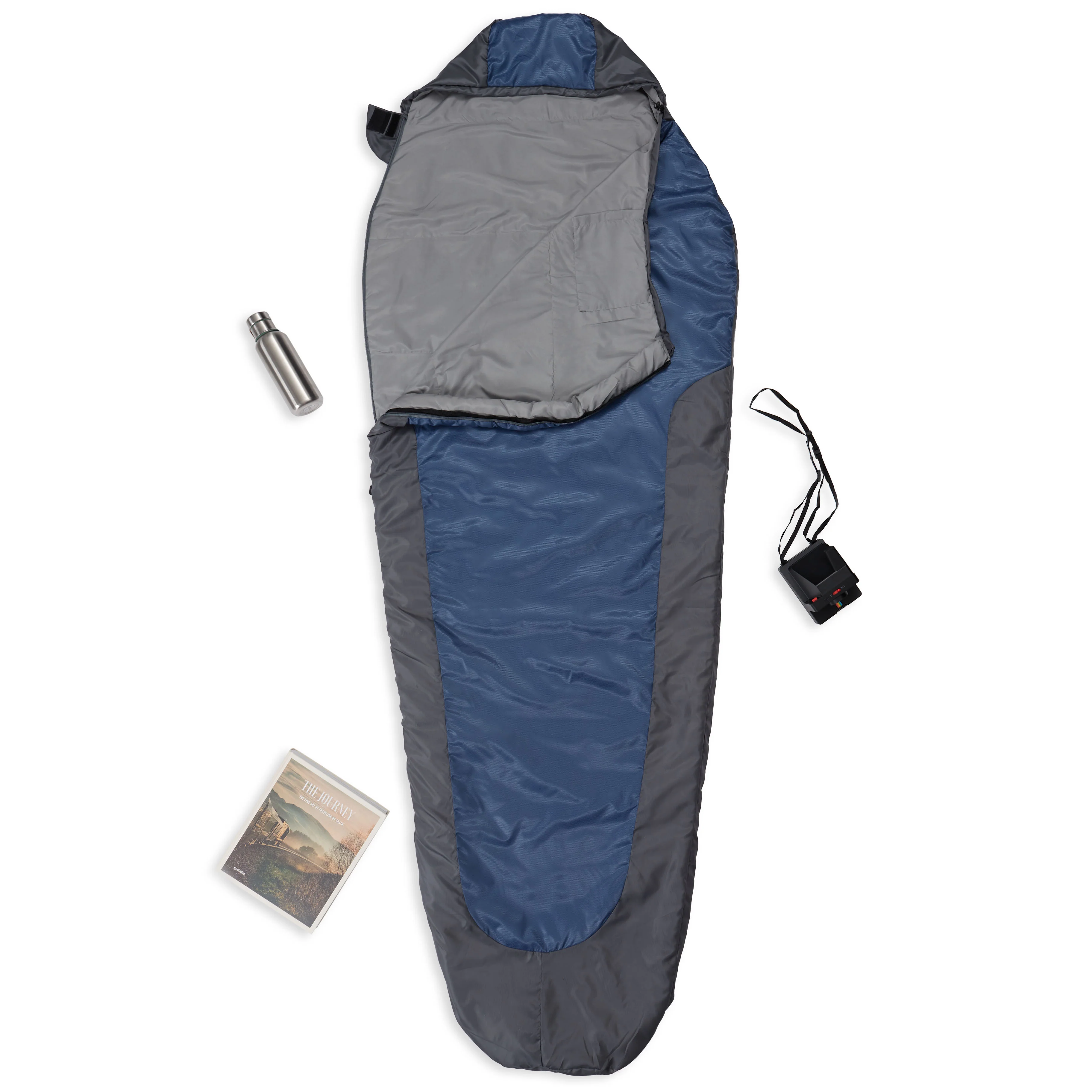 Camping Schlafsack Small & Light - Mumienschlafsack mit Tasche - 220 x 80 x 50 cm - Grau-Navyblau - Image 6