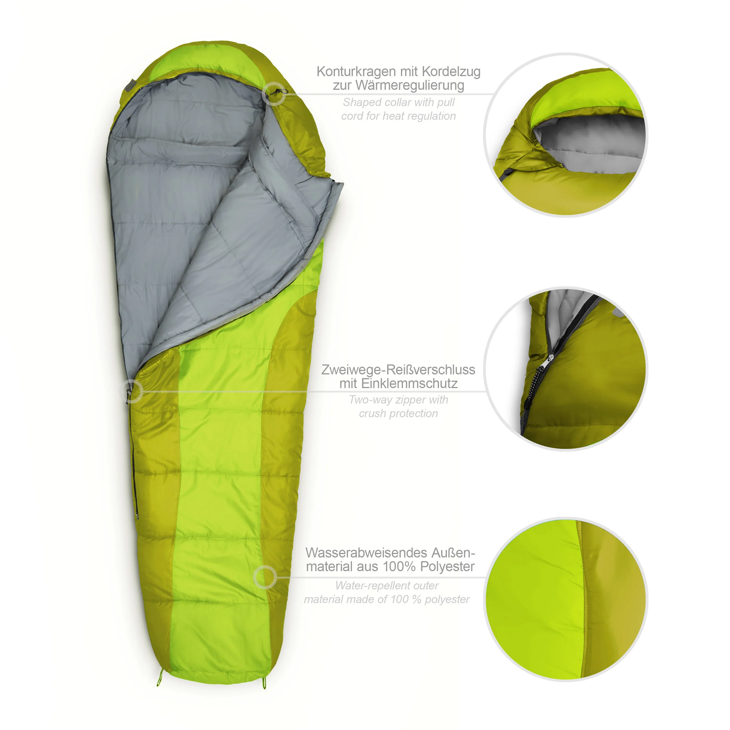 Camping Schlafsack Small & Light - Mumienschlafsack mit Tasche - 220 x 80 x 50 cm - Hellgrün - Image 2