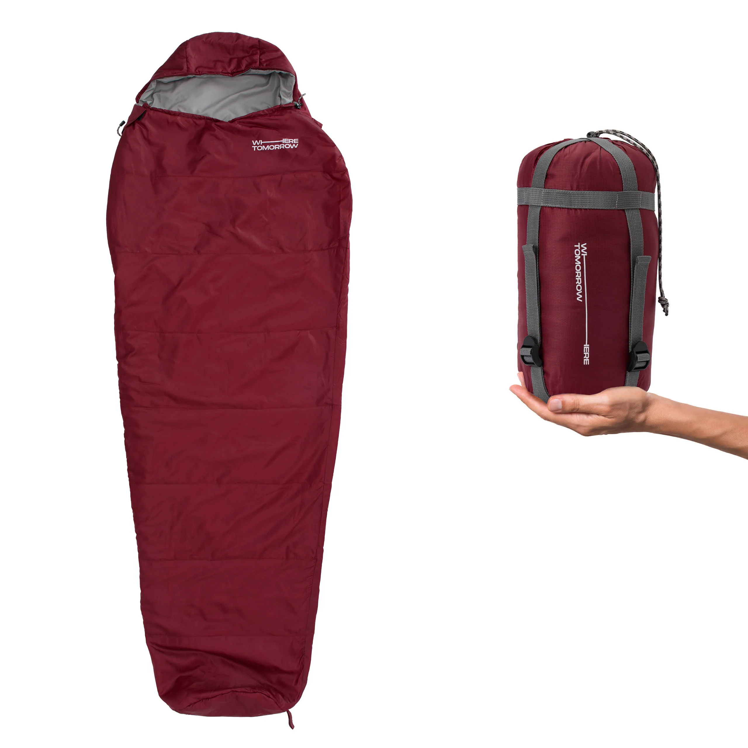 Camping Schlafsack Small & Light - Mumienschlafsack mit Tasche - 220 x 80 x 50 cm - Rot