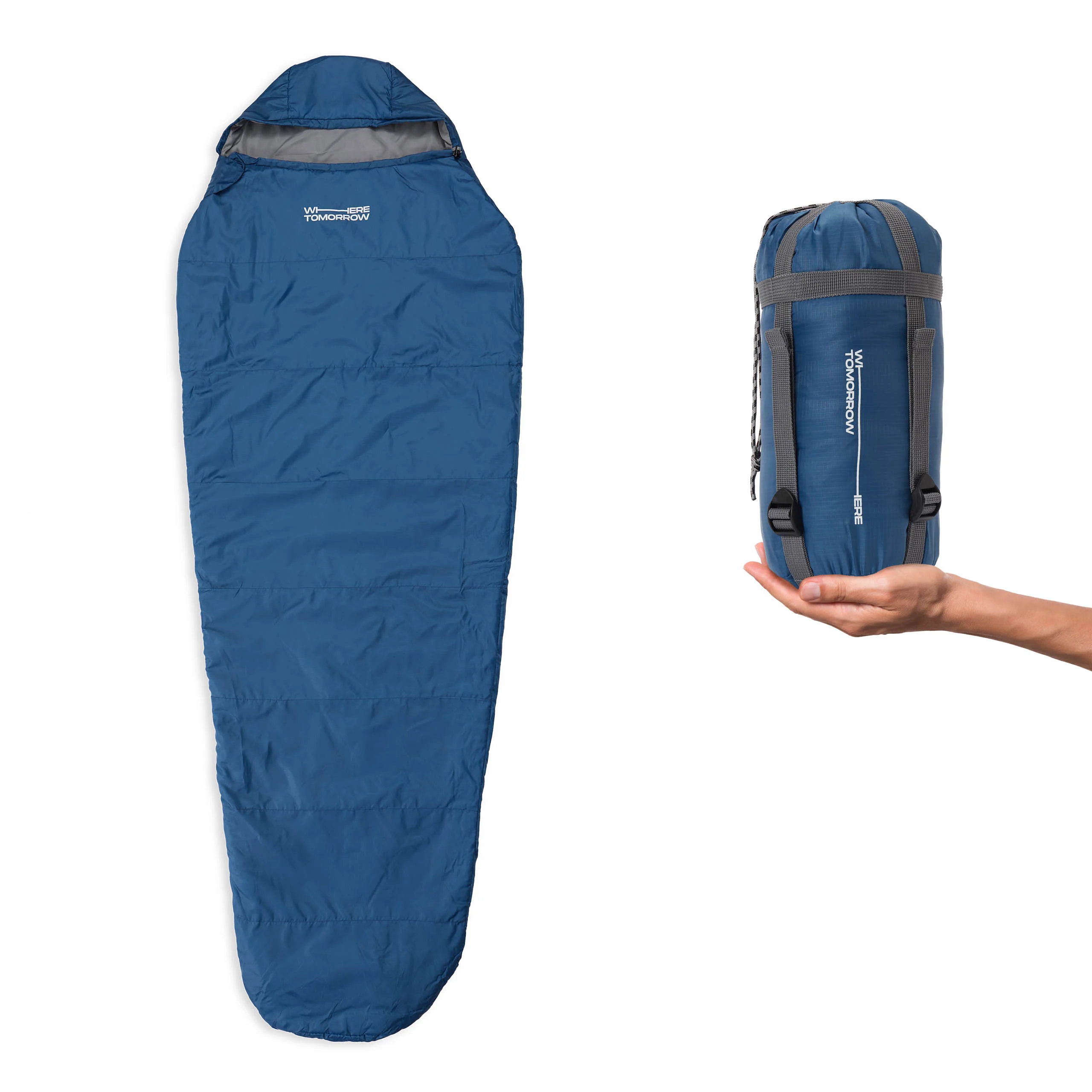 Camping Schlafsack Small & Light - Mumienschlafsack mit Tasche - 220 x 80 x 50 cm - Royalblau - Image 2