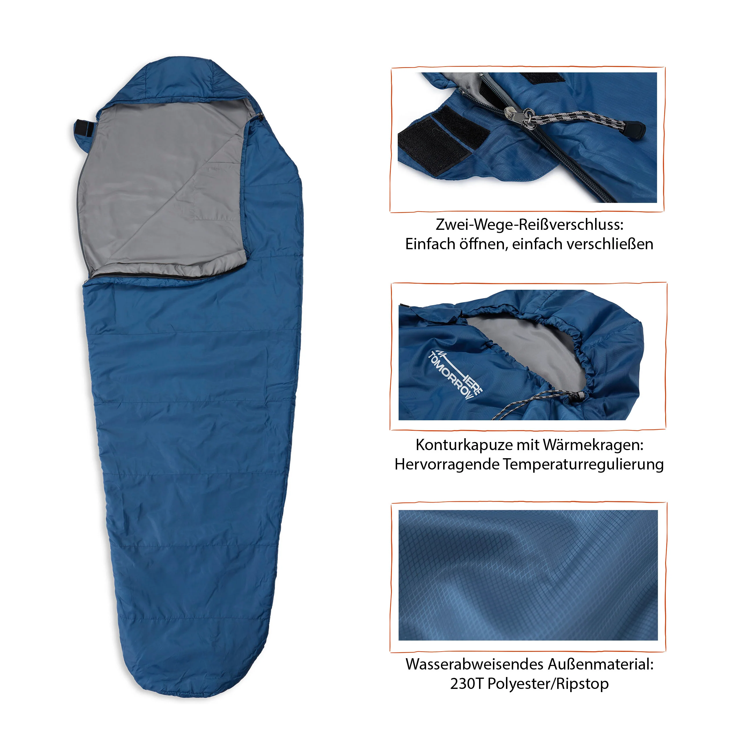 Camping Schlafsack Small & Light - Mumienschlafsack mit Tasche - 220 x 80 x 50 cm - Royalblau - Image 6
