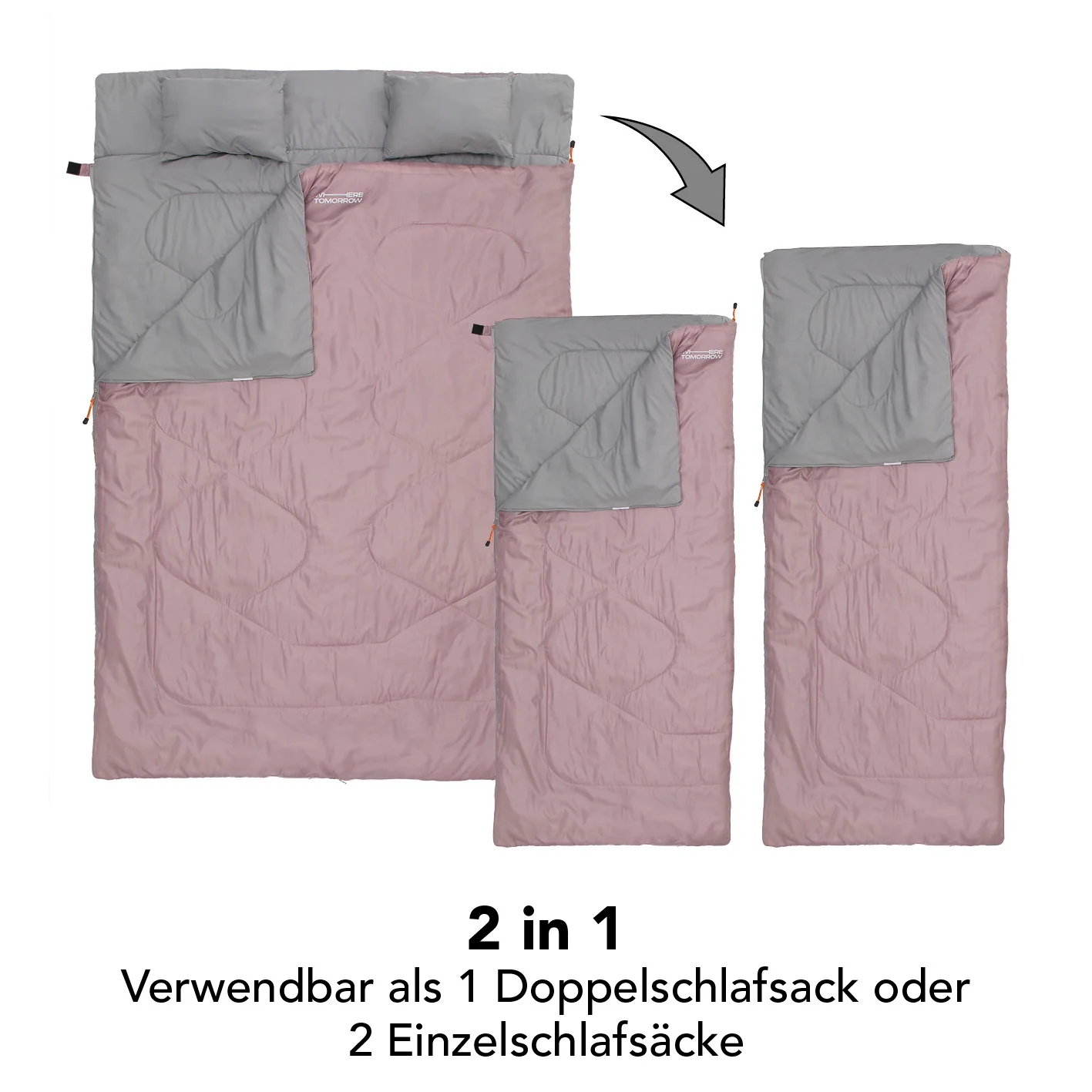 Doppelschlafsack mit Tragetasche - 2-Personen Schlafsack - 190 x 150 cm - Rosé - Image 2