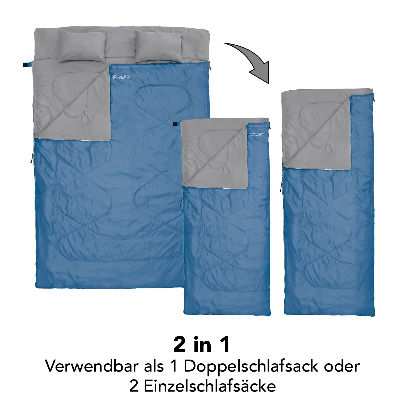 Doppelschlafsack mit Tragetasche - 2-Personen Schlafsack - 190 x 150 cm - Royalblau - Image 2