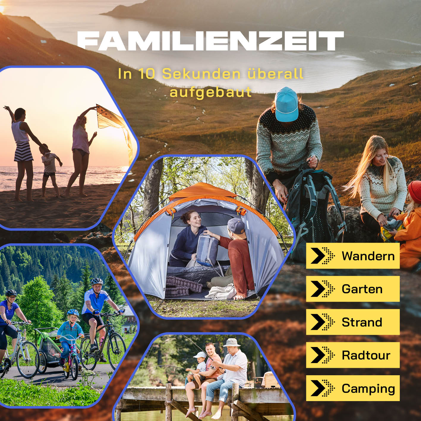Pop up Familienzelt für 3 Personen - ca. 220 x 220 x 130 cm - Grau - Image 7