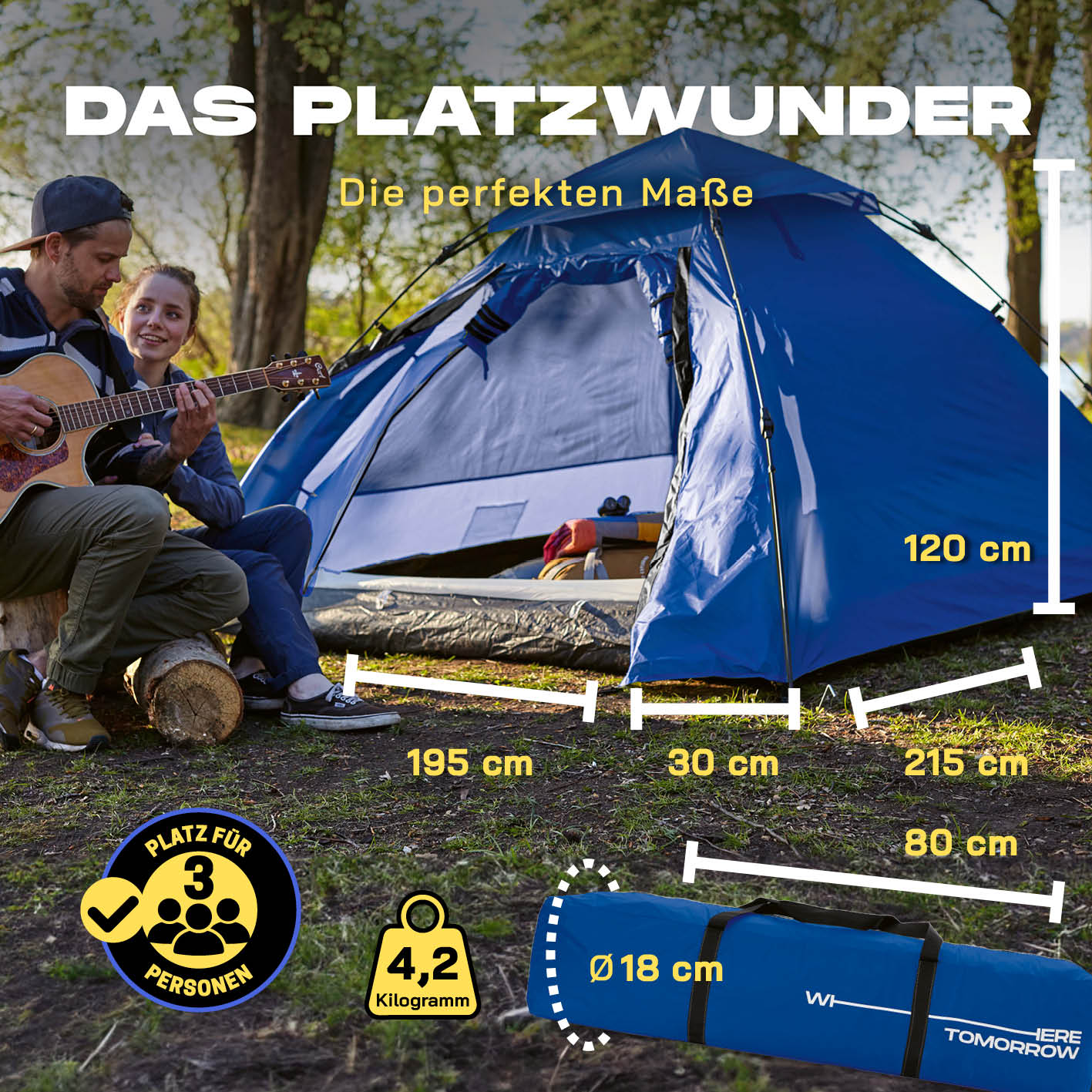 Pop up Kuppelzelt für 3 Personen - Blau - Image 2