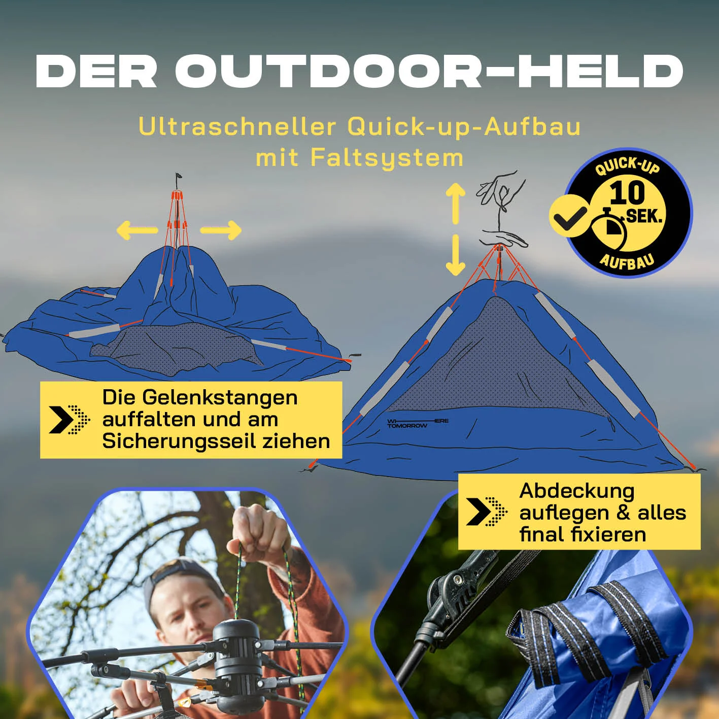 Pop up Kuppelzelt für 3 Personen - Blau - Image 4