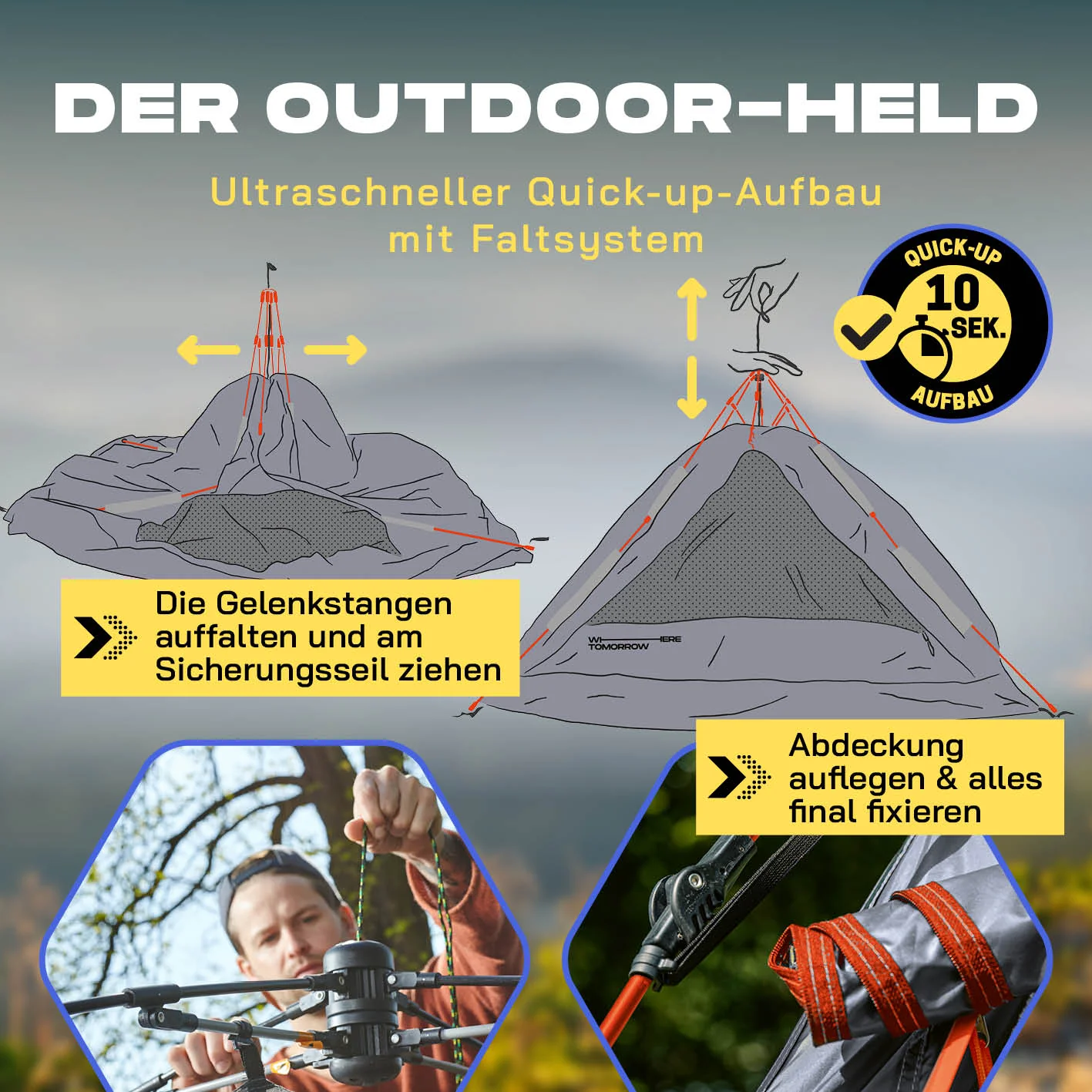 Pop up Kuppelzelt für 3 Personen - Grau - Image 5