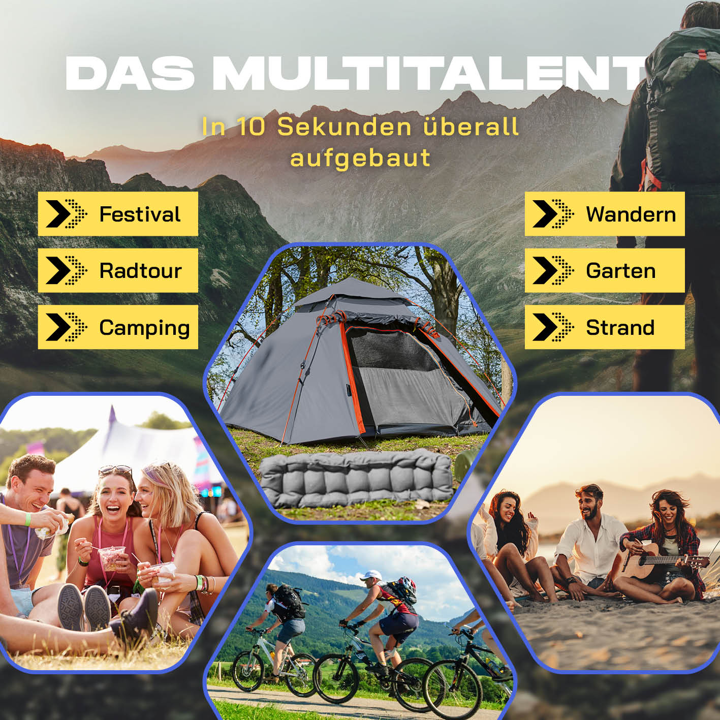 Pop up Kuppelzelt für 3 Personen - Grau - Image 8