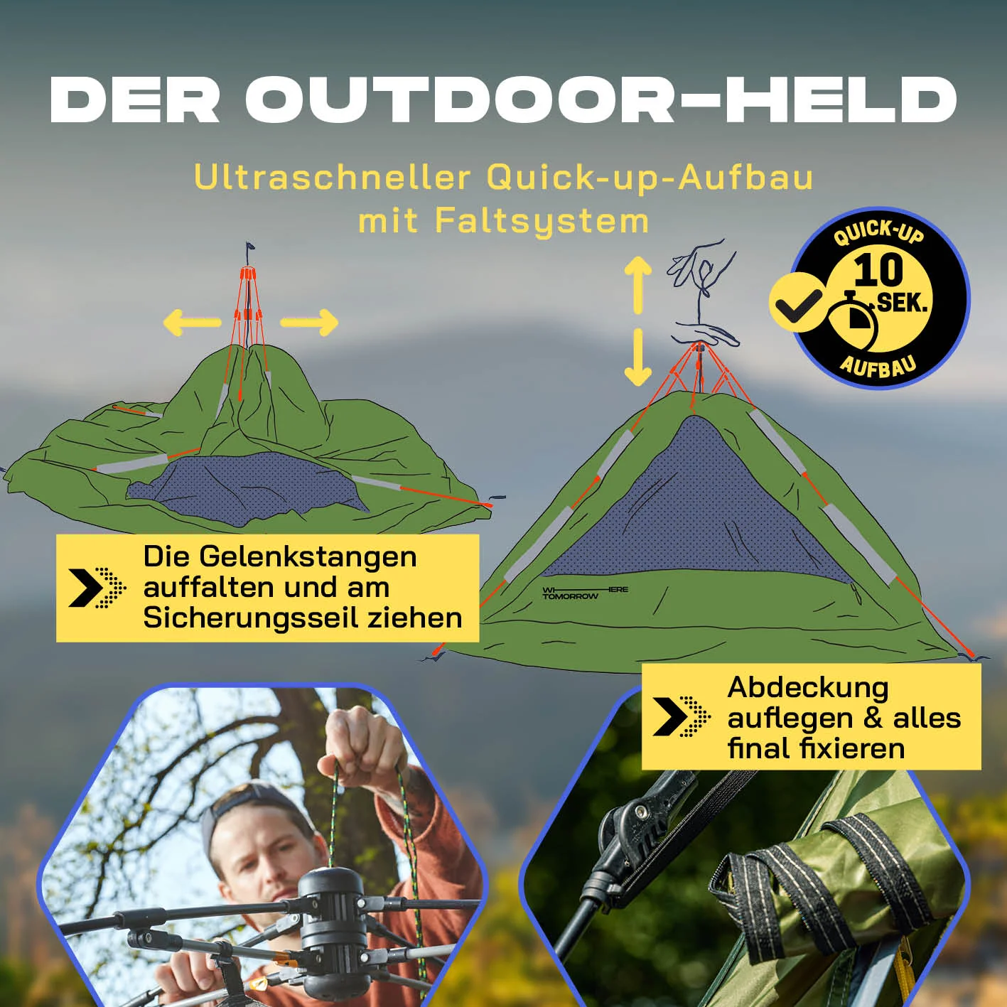 Pop up Kuppelzelt für 3 Personen - Grün - Image 4