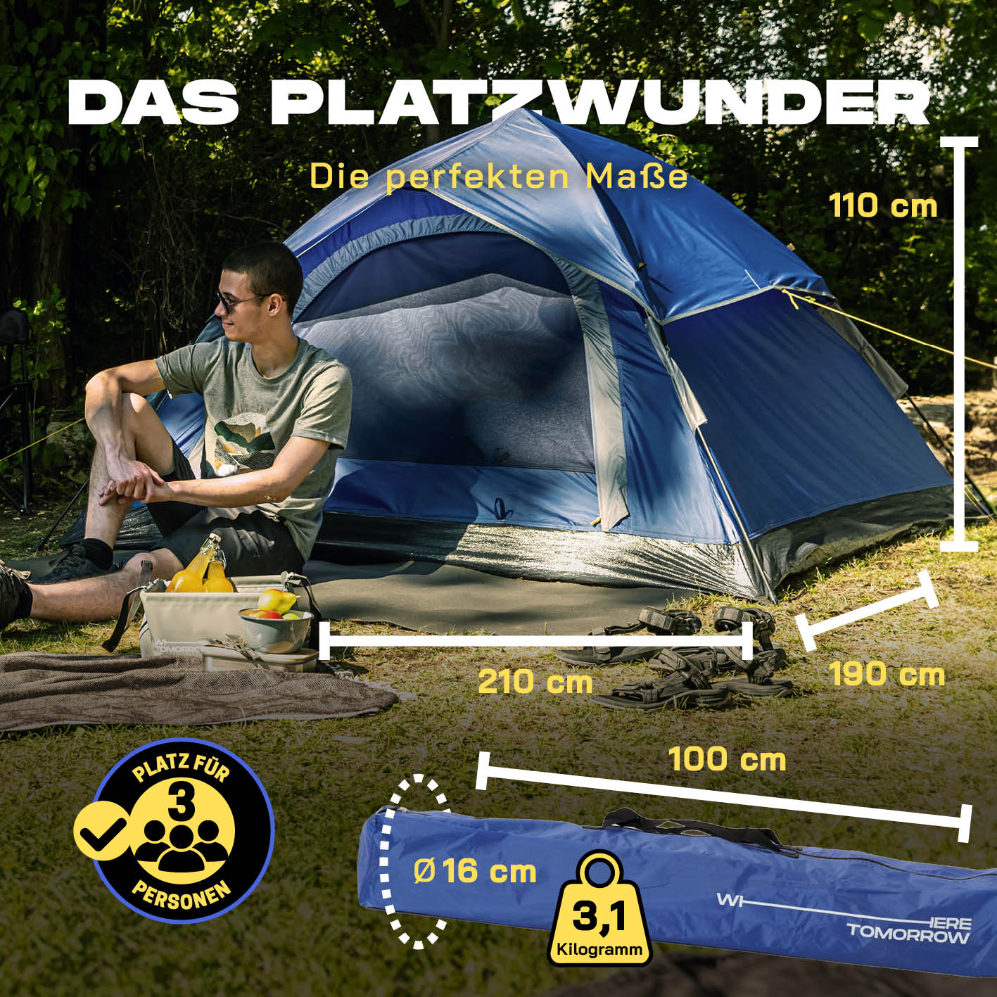 Pop up Wurfzelt für 3 Personen - Blau - Image 2