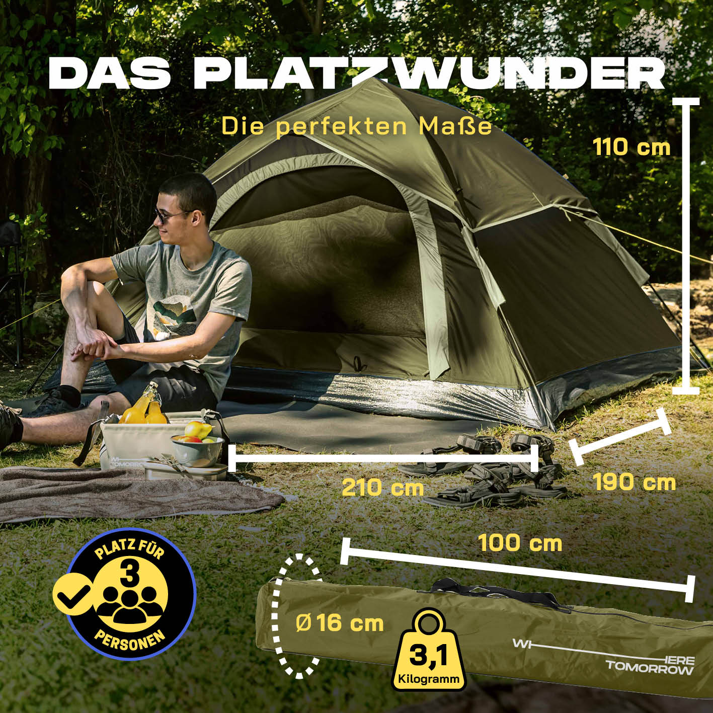 Pop up Wurfzelt für 3 Personen - Grün - Image 2