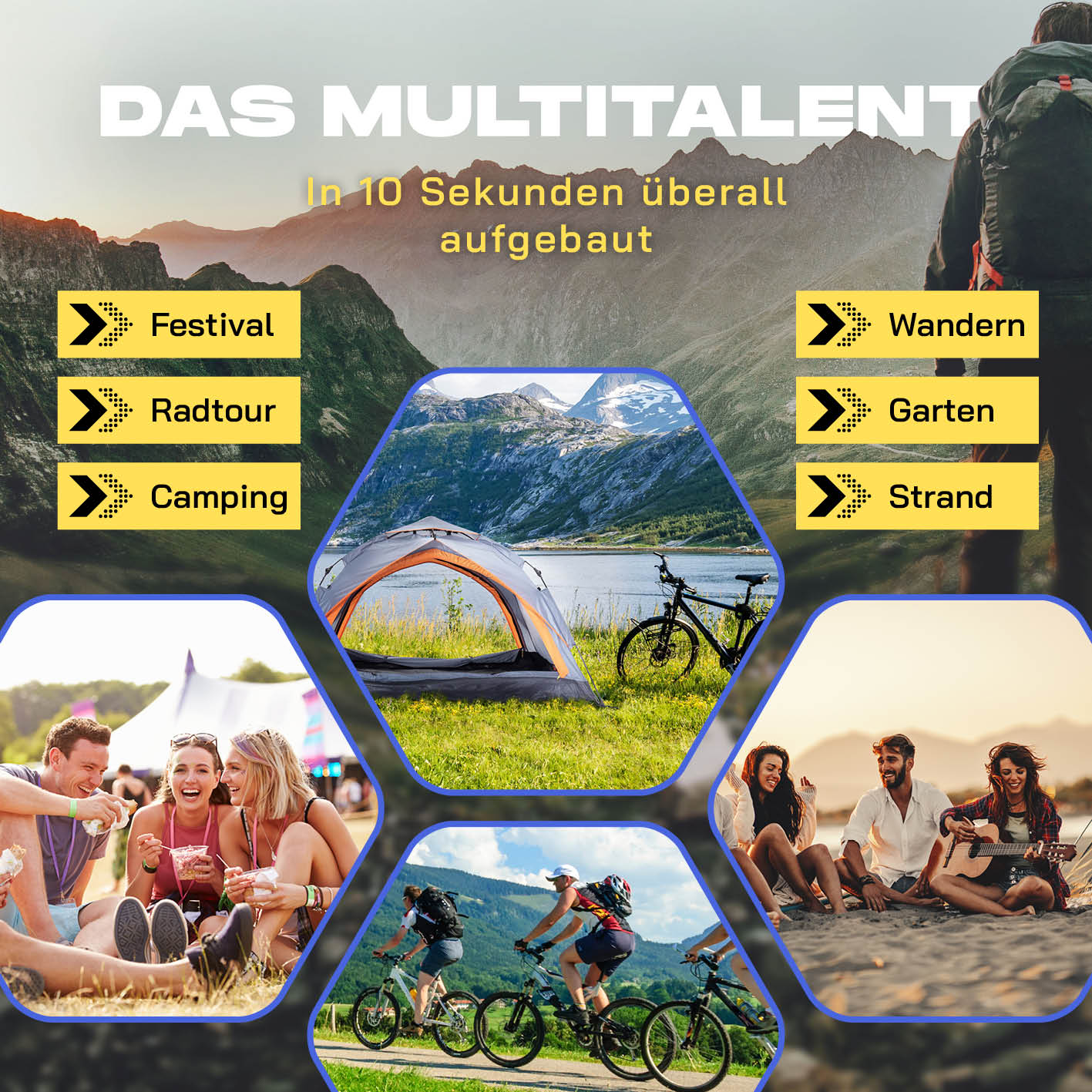 Pop Up Zelt - 3-Personen-Zelt mit Doppeltür- Wurfzelt Trekkingzelt - 210x190x110 cm - Grau - Image 7