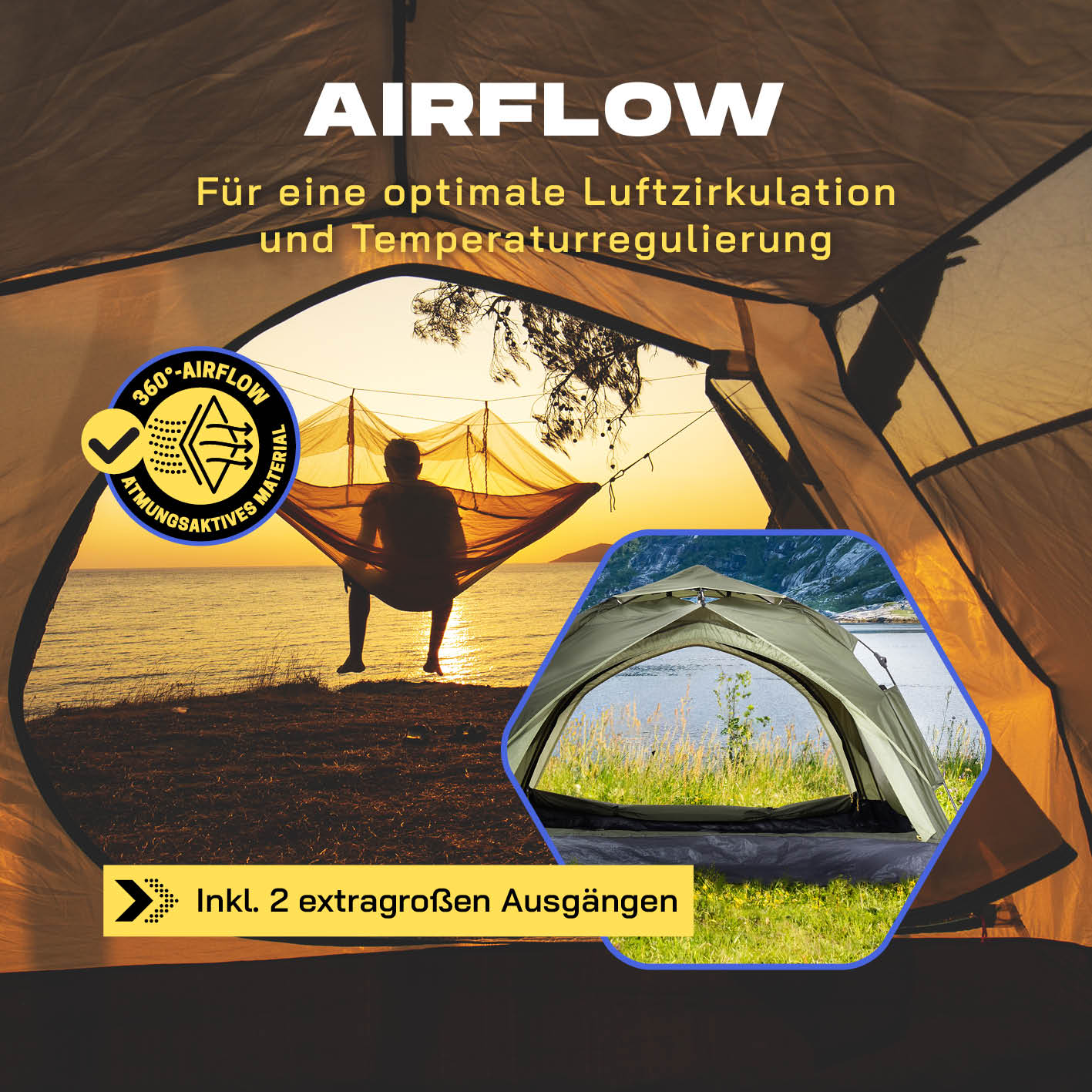 Pop Up Zelt - 3-Personen-Zelt mit Doppeltür- Wurfzelt Trekkingzelt - 210x190x110 cm - Grün - Image 6