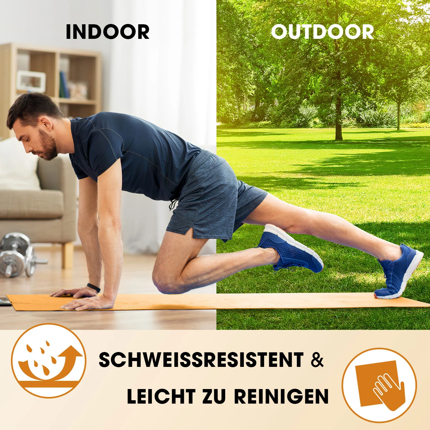 Fitness- und Gymnastikmatte - 183 x 61 x 1,5 cm - Orange - Image 3
