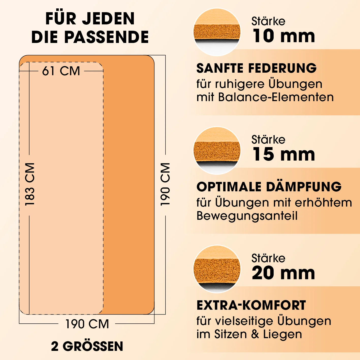 Fitness- und Gymnastikmatte - 183 x 61 x 1,5 cm - Orange - Image 8