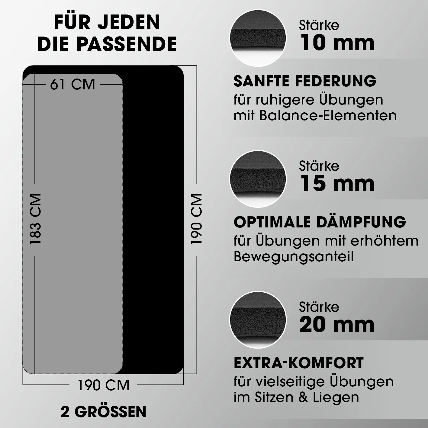 Fitness- und Gymnastikmatte - 183 x 61 x 1,5 cm - Schwarz - Image 8