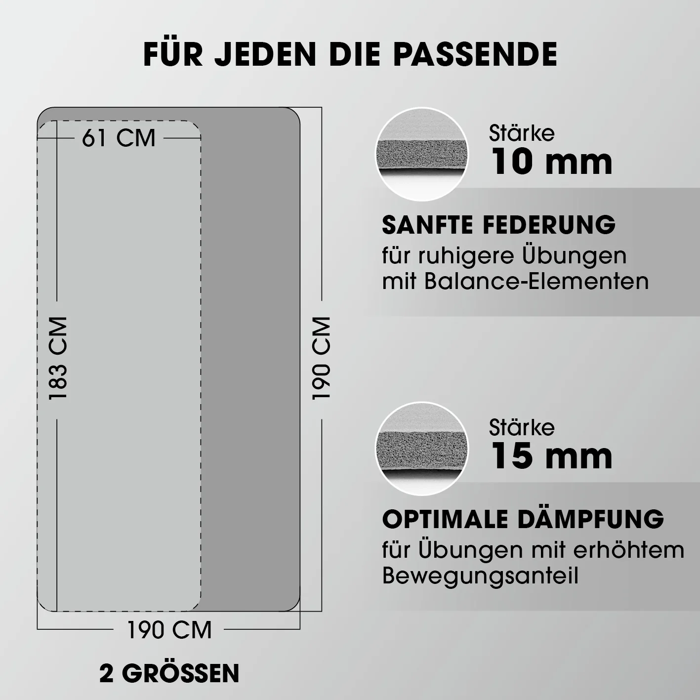 Fitness- und Gymnastikmatte - 183 x 61 x 1 cm - Grau - Image 8