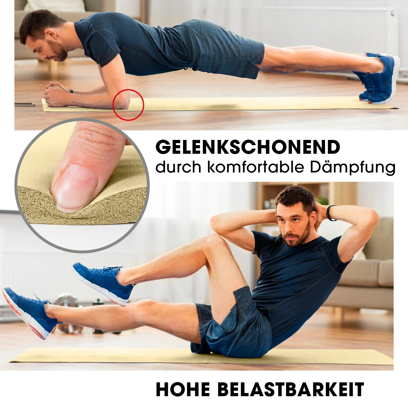 Fitness- und Gymnastikmatte - 183 x 61 x 1 cm - Hell Beige - Image 4
