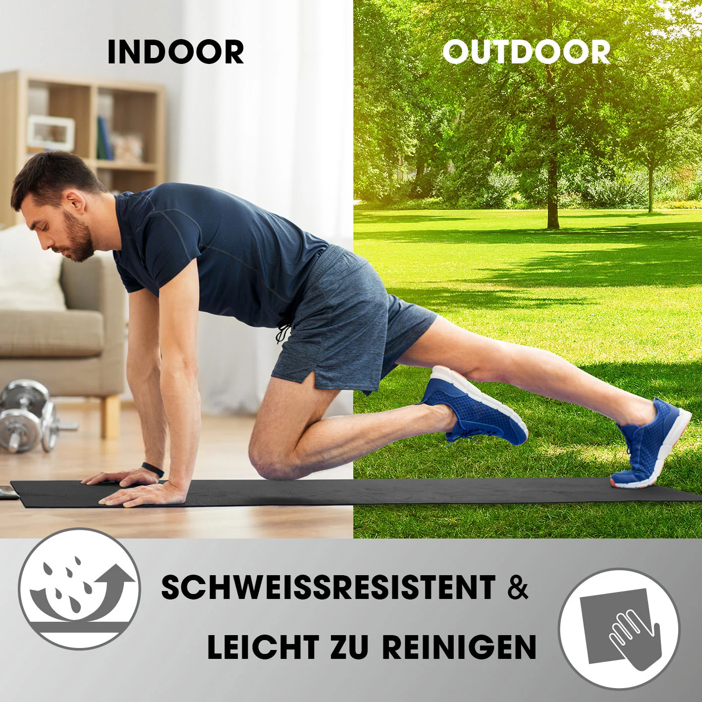 Fitness- und Gymnastikmatte - 183 x 61 x 1 cm - Schwarz - Image 3