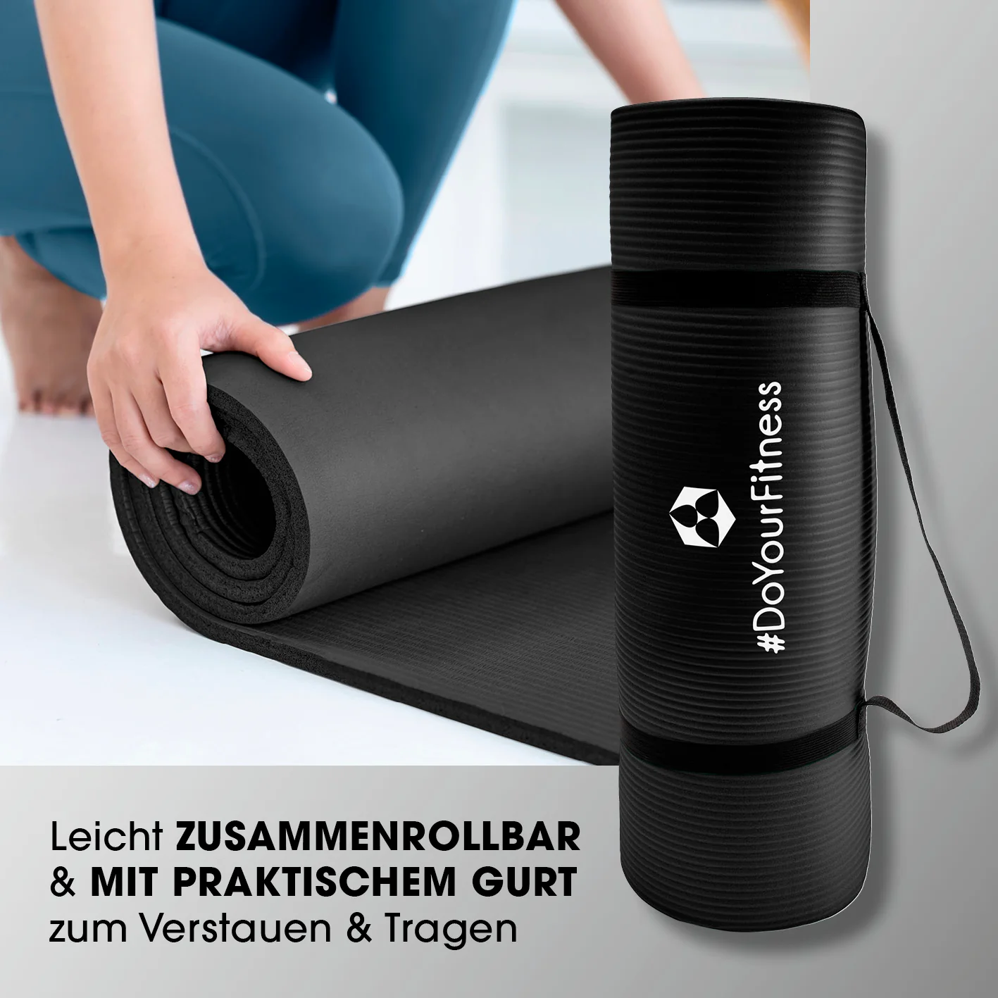 Fitness- und Gymnastikmatte - 183 x 61 x 1 cm - Schwarz - Image 5