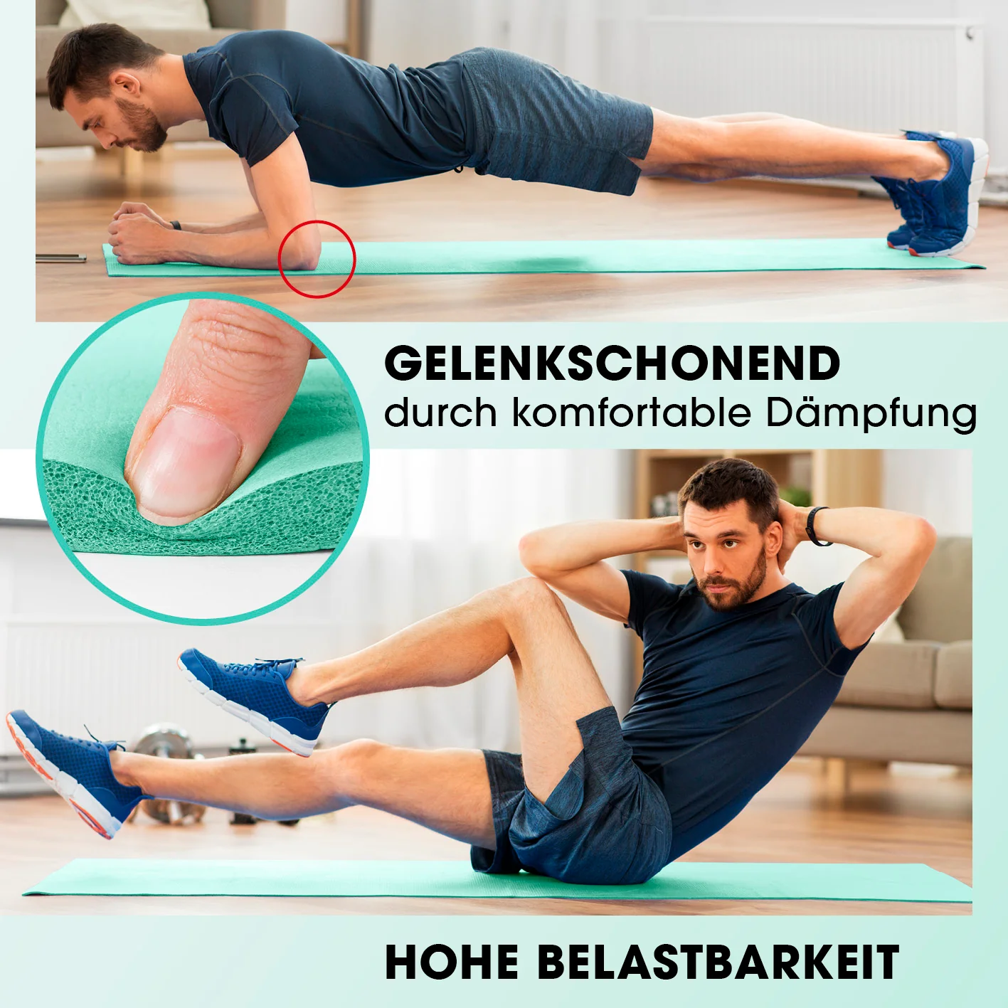 Fitness- und Gymnastikmatte - 183 x 61 x 1 cm - Türkis - Image 4