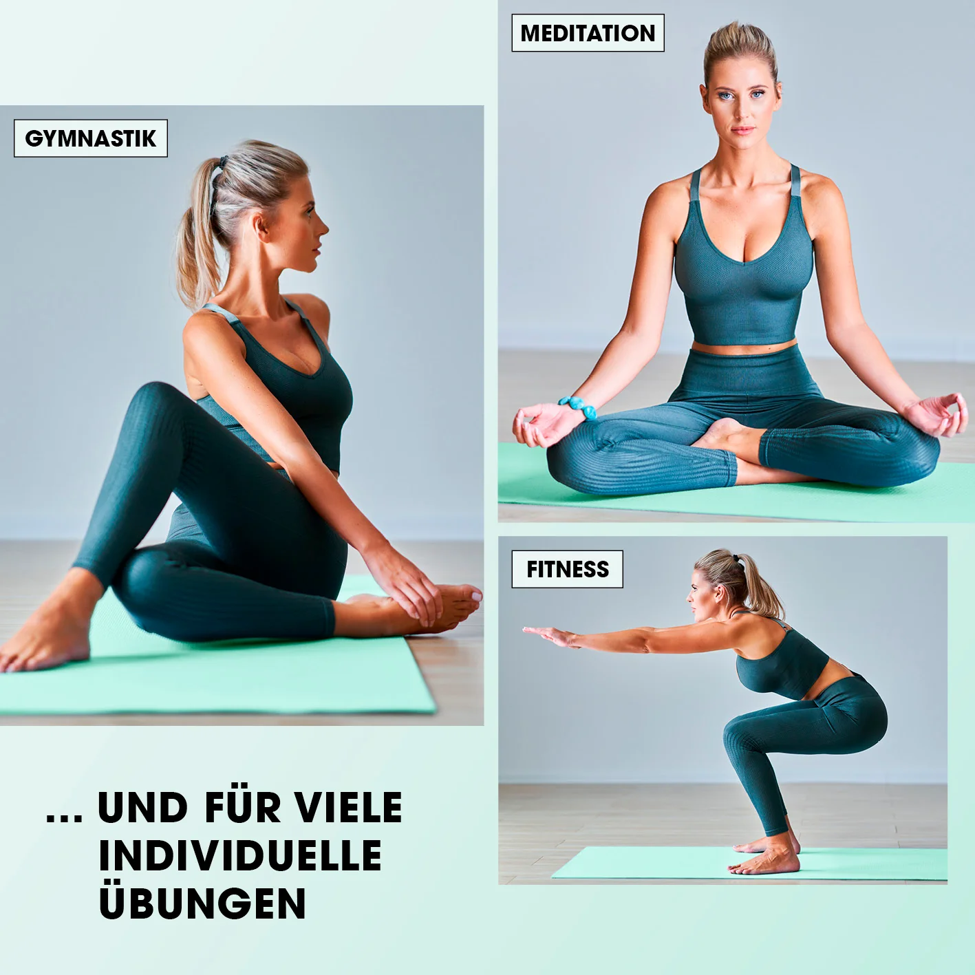 Fitness- und Gymnastikmatte - 183 x 61 x 1 cm - Türkis - Image 7