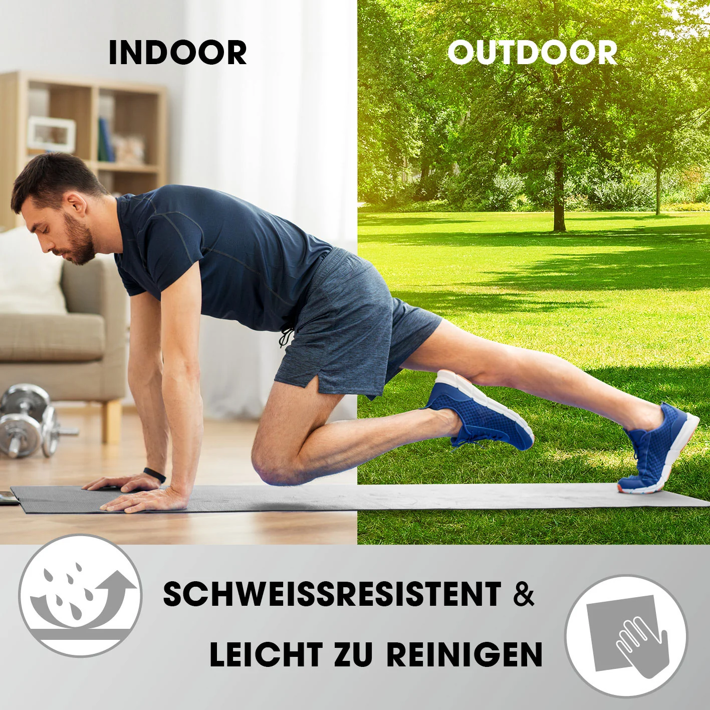 Fitness- und Gymnastikmatte - 183 x 61 x 1,5 cm - Grau - Image 3