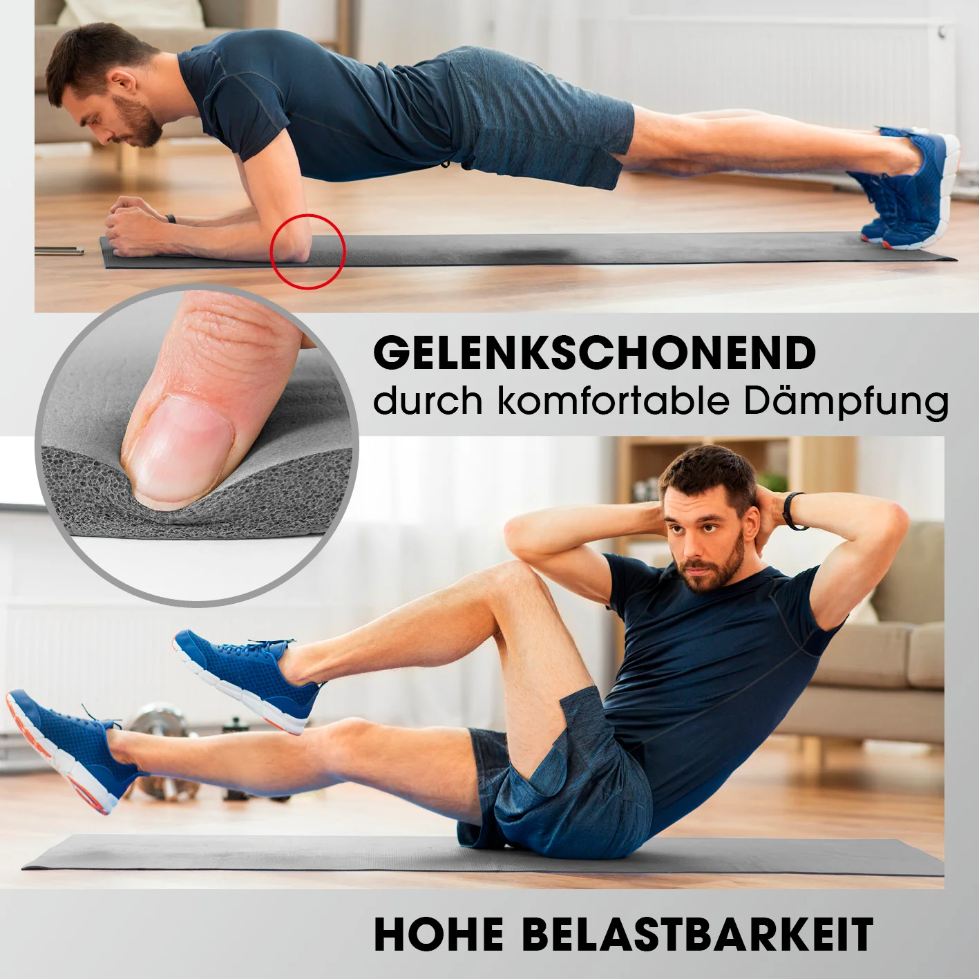 Fitness- und Gymnastikmatte - 183 x 61 x 1,5 cm - Grau - Image 4