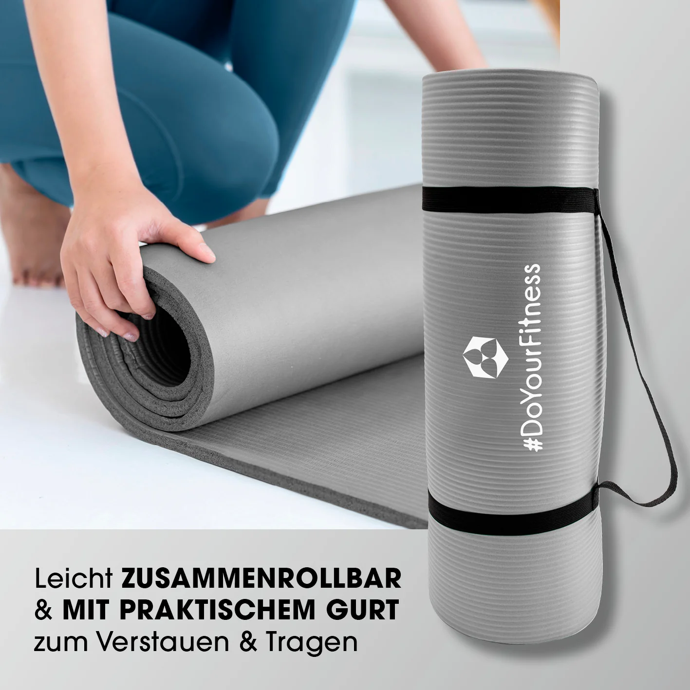 Fitness- und Gymnastikmatte - 183 x 61 x 1,5 cm - Grau - Image 5