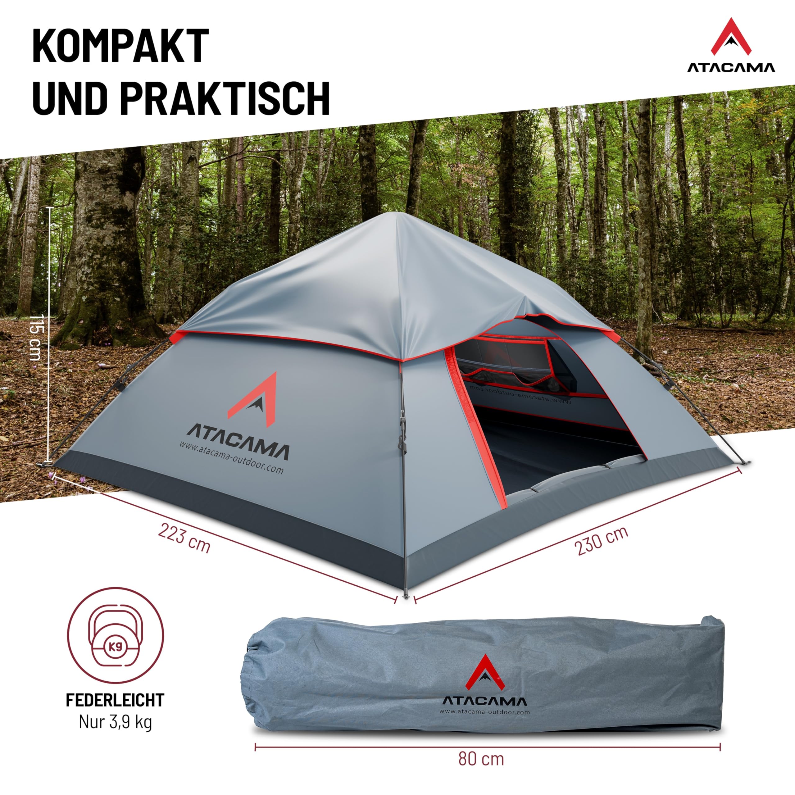 Wurfzelt - 3 Personen - Dunkelgrau-Rot - Image 3