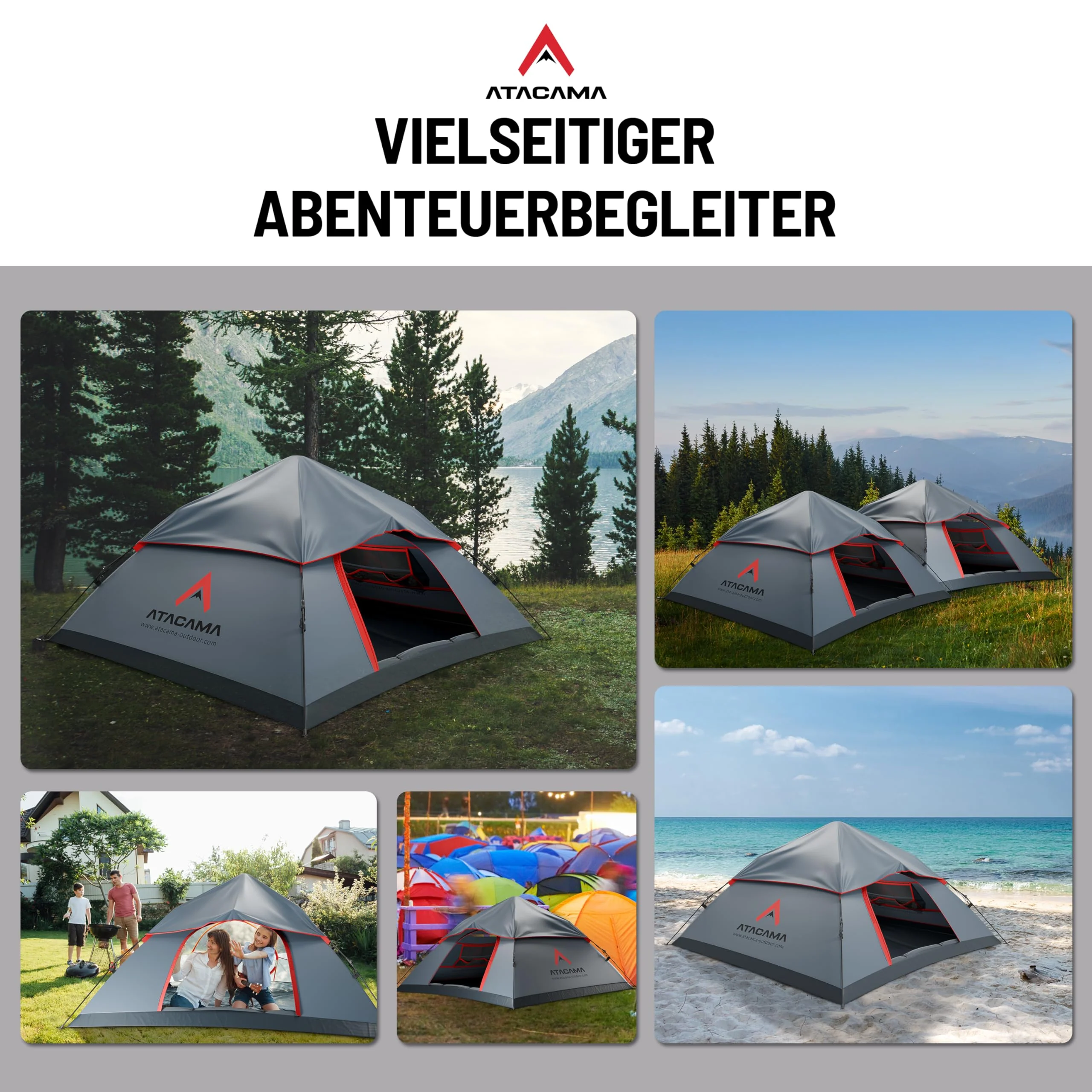 Wurfzelt - 3 Personen - Dunkelgrau-Rot - Image 8