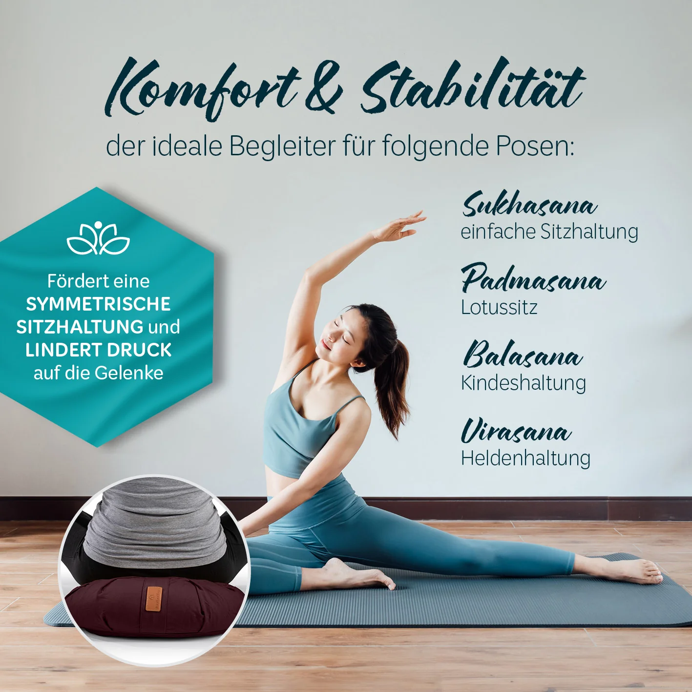 Yoga-Kissen Ganesh - gefüllt mit Bio-Dinkelspelz - Halbmond 45 x 30 x 14 cm - Braun - Image 6